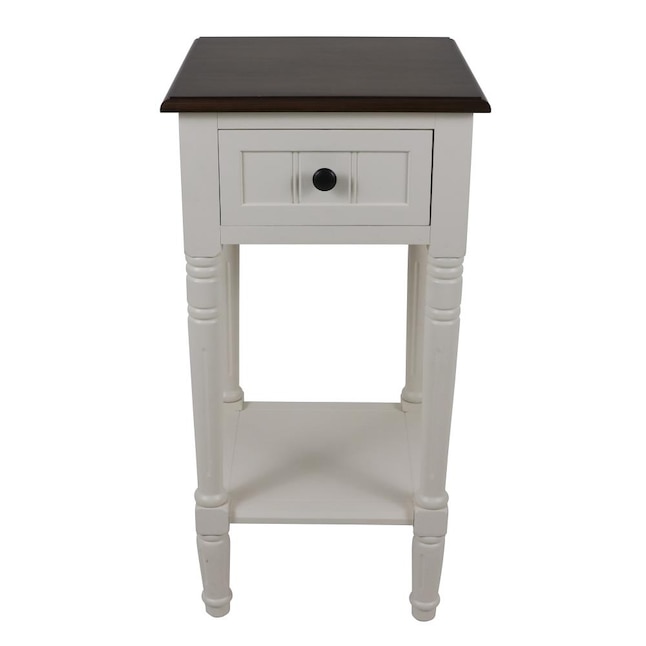 Natural Wood Top End Table, Small White Side Table With Drawer