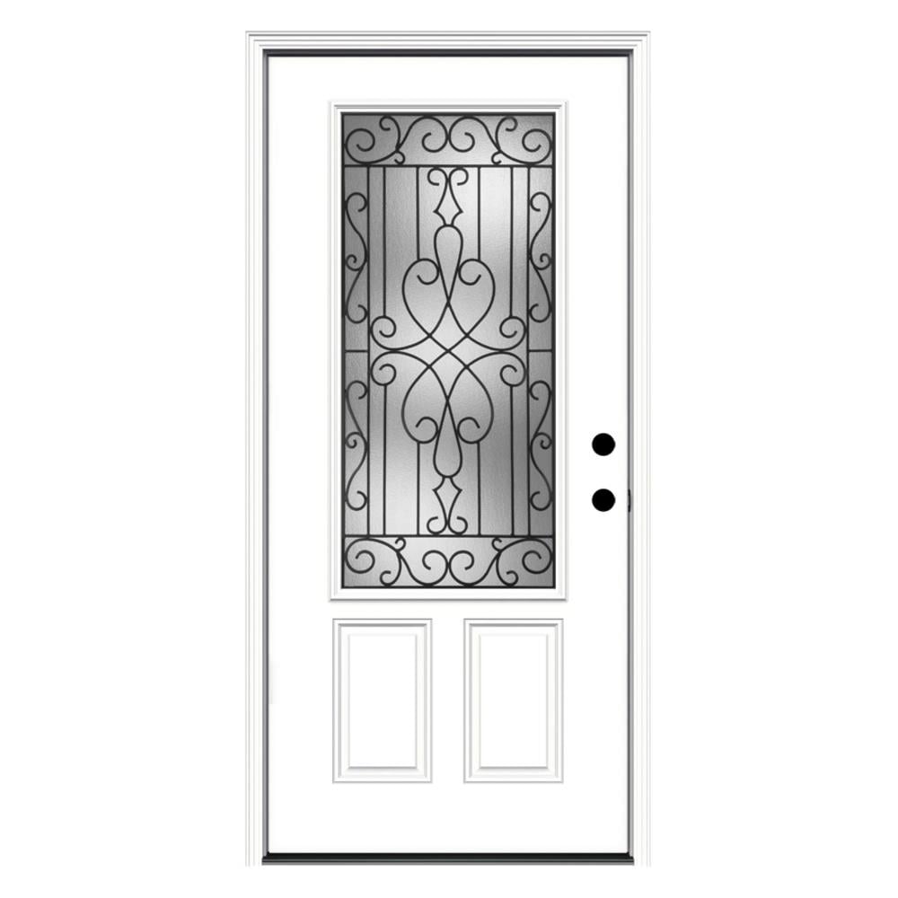 JELD-WEN LOWOLSTL36W34LH Wyngate 36-in x 80-in x 4-9/16-in Steel 3/4 lite Left-hand inswing Primed Primed Prehung Single door Front Door with Brickmould Insulating core Decorative glass
