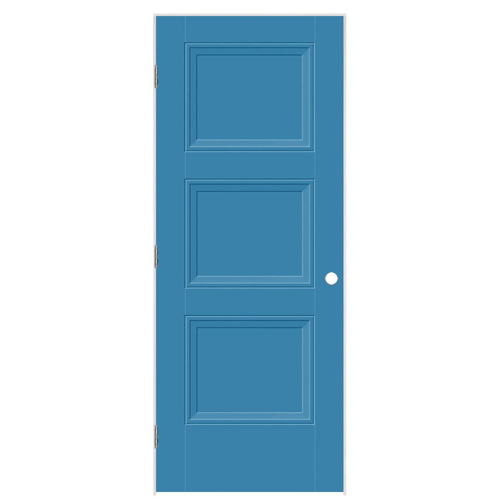 Masonite 1573163 32-in x 80-in Blue Heron Hollow core 3-panel square Right hand Smooth Prefinished Molded composite Flat Jamb Single Prehung Interior Door