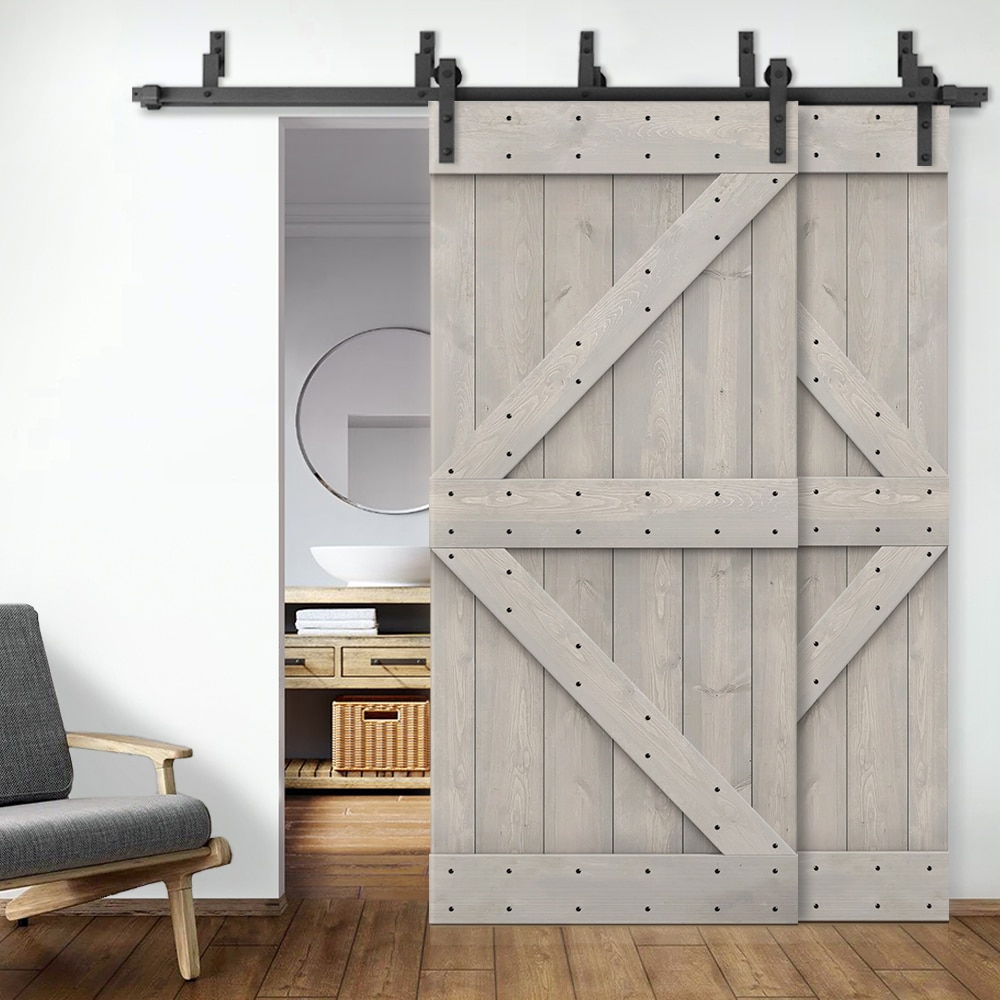 CALHOME 56-in X 84-in Silver Gray Knotty Pine Wood Double Bypass Barn ...