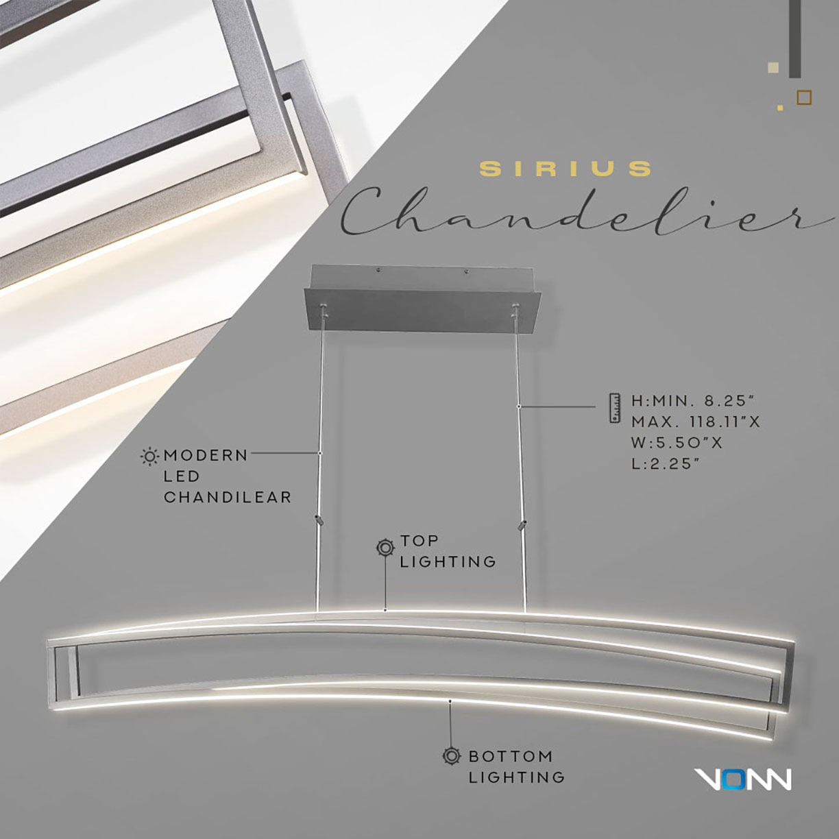 Sirius 46-Inch Silver Integrated LED Linear Chandelier