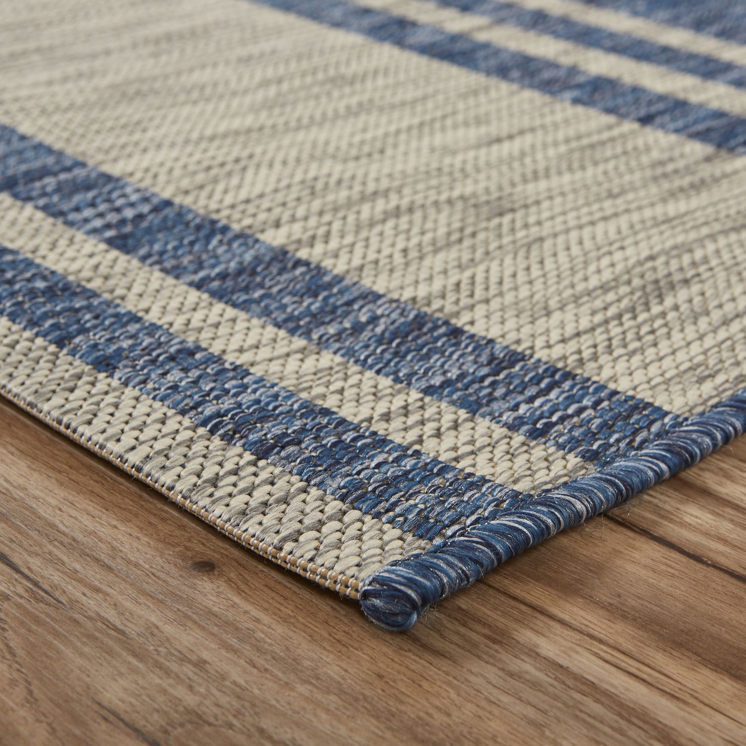 Nautical Gray and Blue Synthetic 5' x 7' Area Rug
