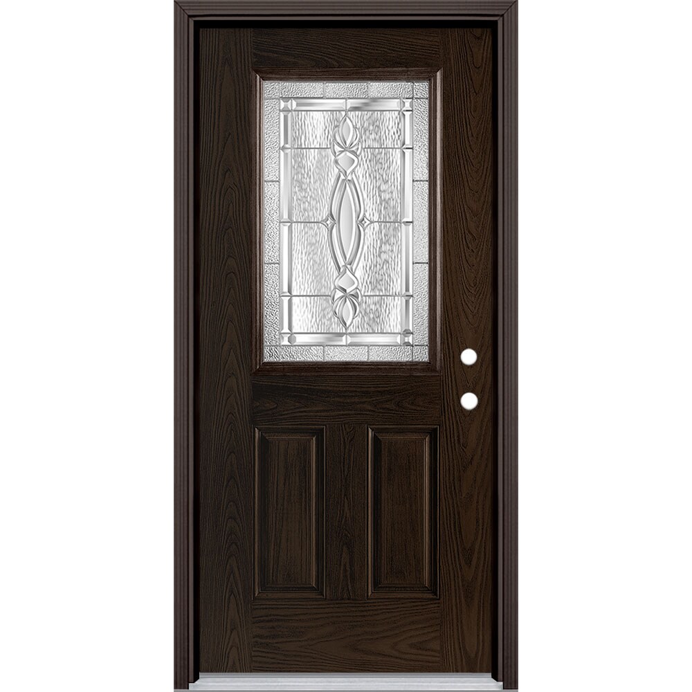 Masonite 3421735 Panama 36-in x 80-in x 4-9/16-in Fiberglass Half lite Left-hand inswing Walnut Stained Prehung Front Door with Brickmould Insulating core