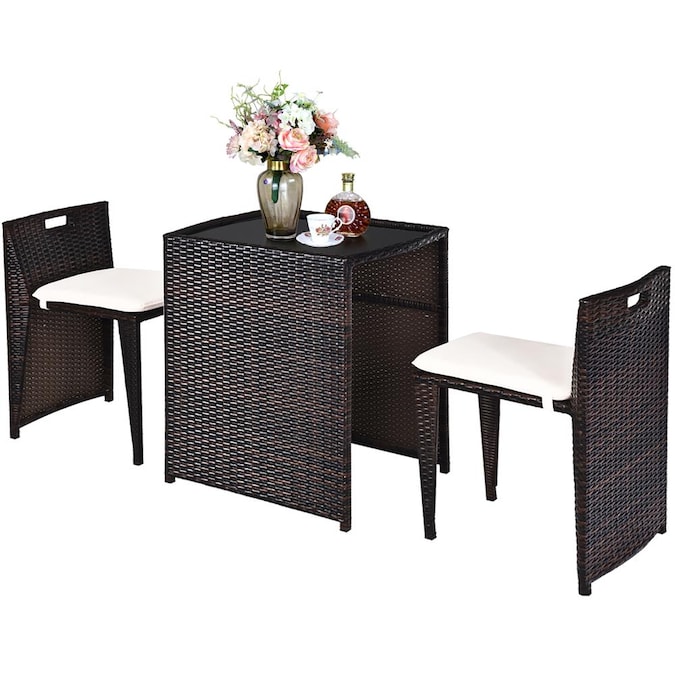 Goplus Costway 3 Piece Black Frame Patio Set With White Cushion S Included In The Dining Sets Department At Com - Space Saving Patio Table And Chairs