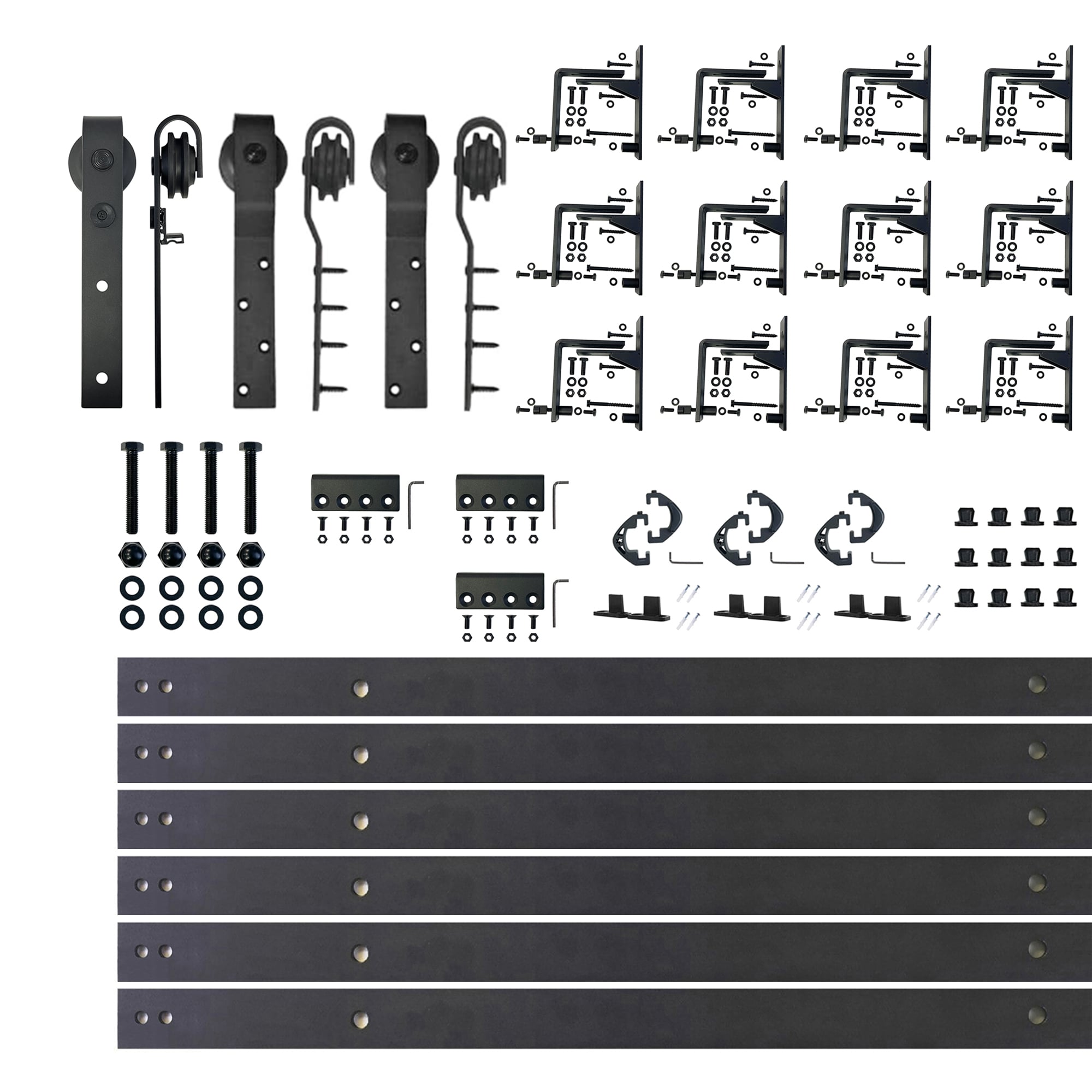 HOMACER YT7TGH180C 180-in Rustic black Black Indoor J-strap Triple bypass Barn door hardware kit