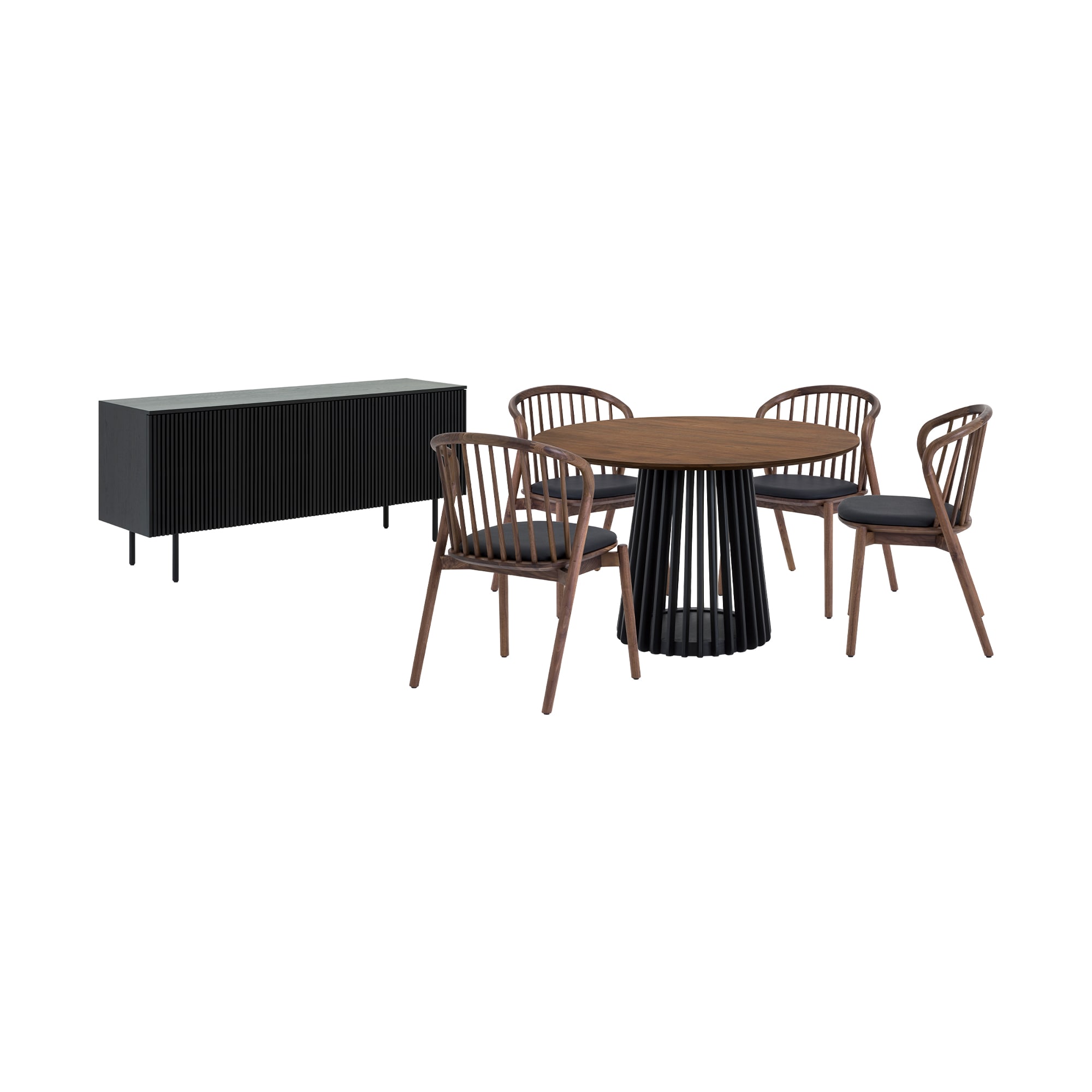 Armen Living SETRPA6ECWALBLK Walnut Contemporary/Modern Dining Room Set with Round Table ( Seats 4 )