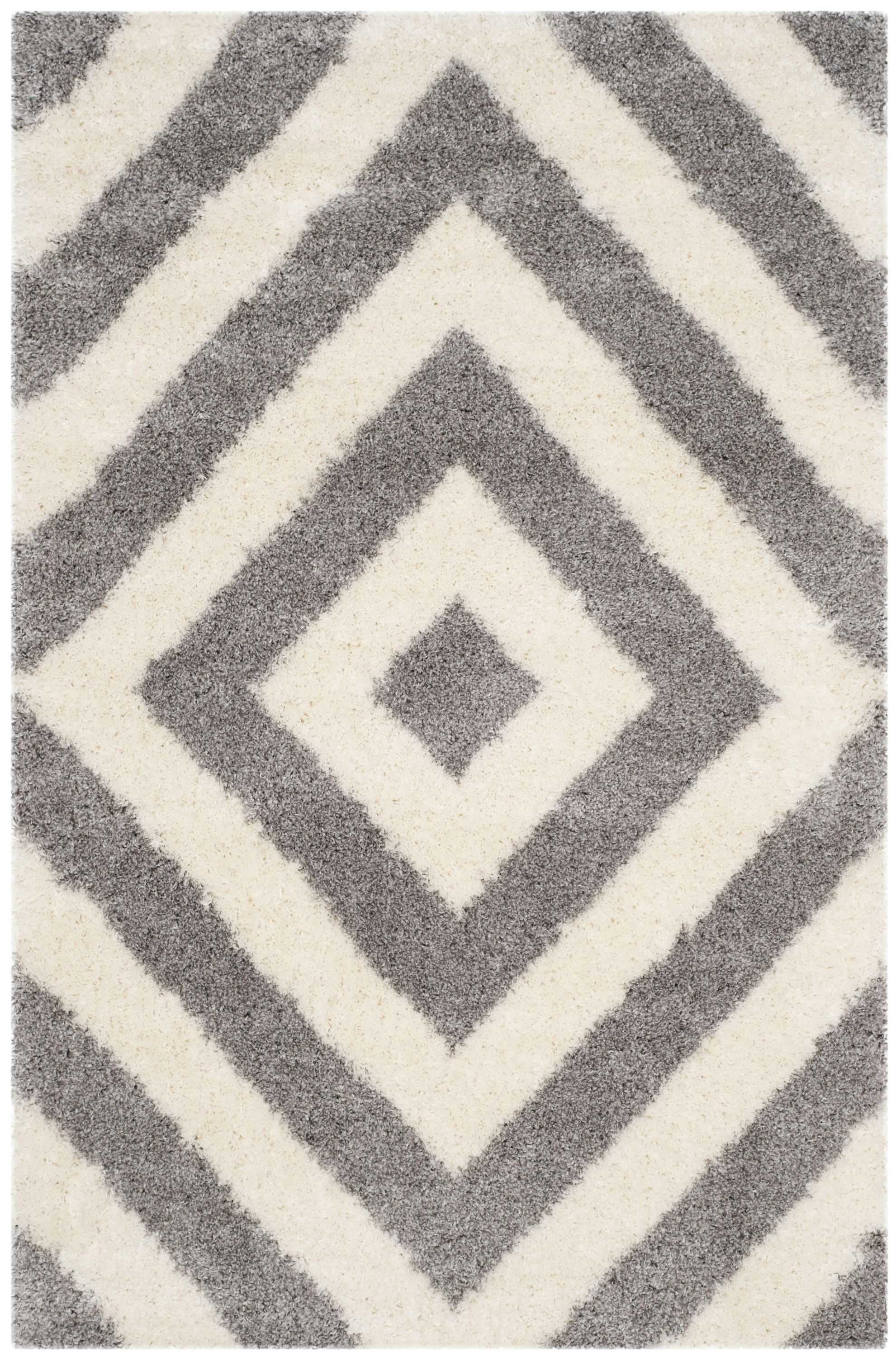 Safavieh PTS217A-5 Portofino Shag 5 x 8 (ft) Loomed Polypropylene Ivory/Gray Rectangular Indoor Geometric Mid-Century Modern Area rug