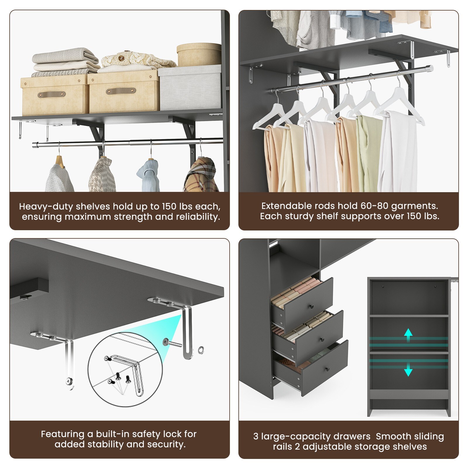 GlasFlength High Capacity Closet Organizer Clothes Rack Wardrobe with ...