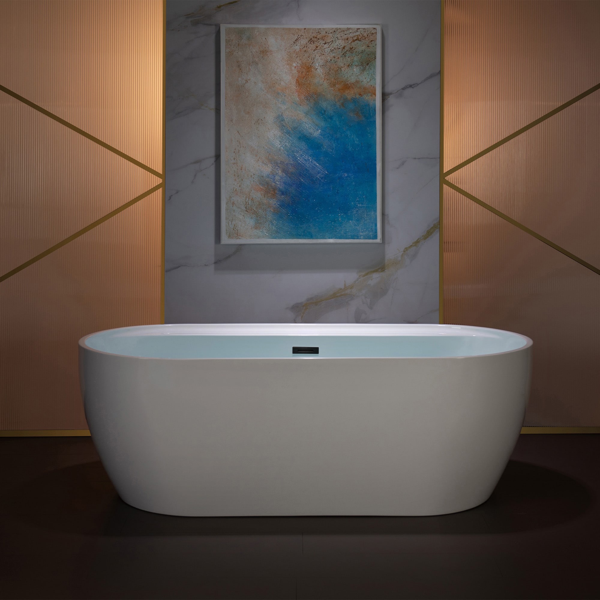 Sayreville 31.5-in x 67-in White with Matte Black Trim Acrylic Oval Freestanding Soaking Bathtub with Drain (Center Drain) | - Woodbridge LB332