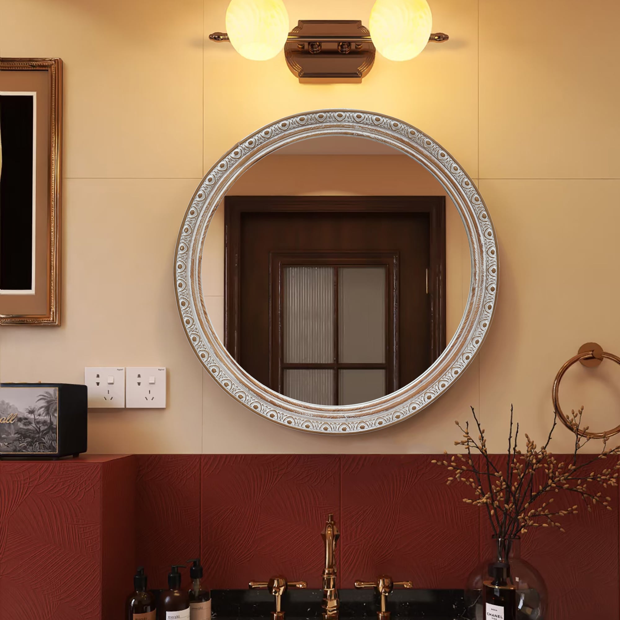 LUXEYARD Ornate Round Wall Mirror 23.62 inch x 23.62 inch in the ...