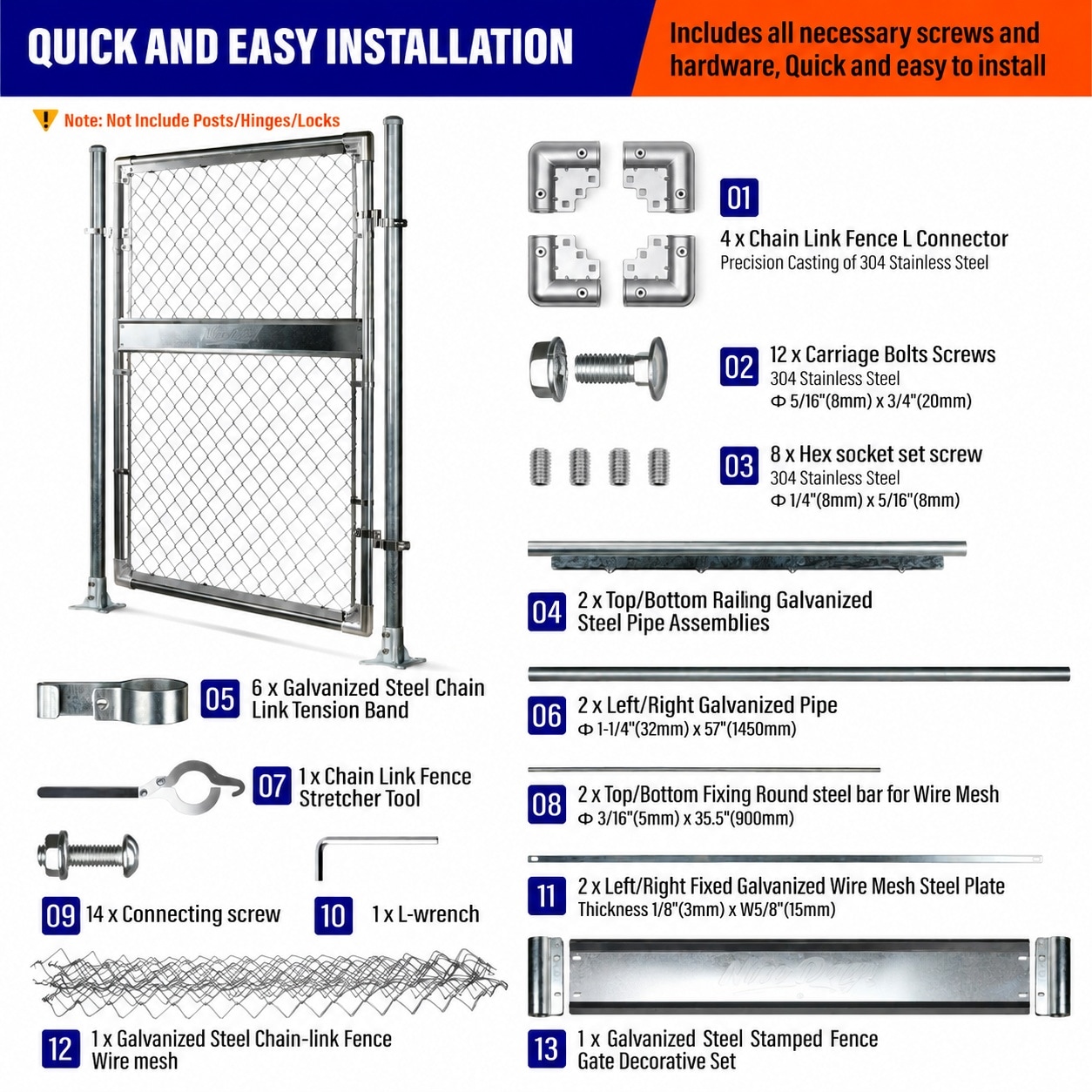Vrbgify 4x5FT 43 3 W x 59 0 H Heavy Duty Chain Link Gate Easy ...