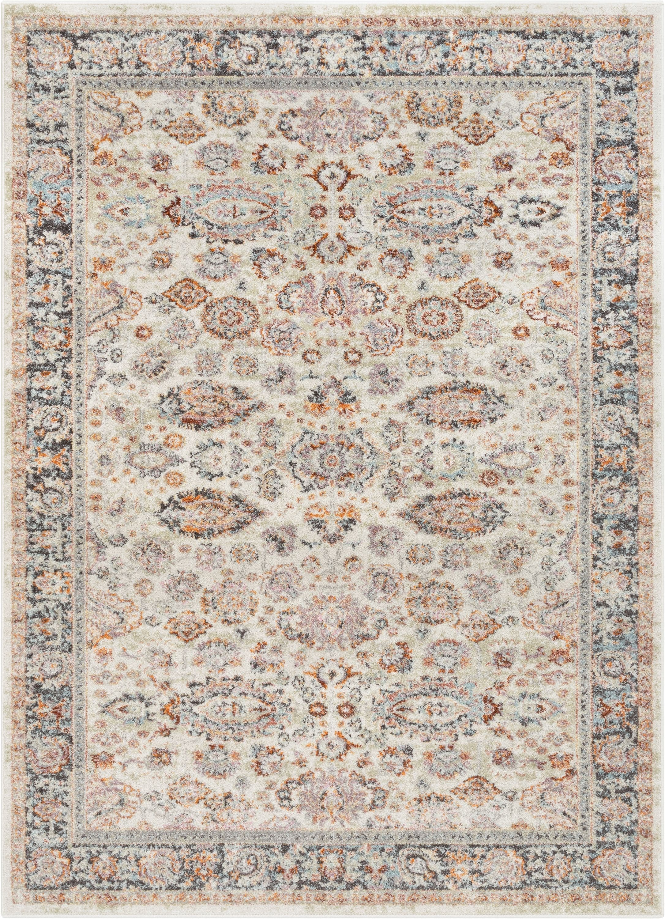 Ivory Floral Synthetic Reversible 5' x 7' Area Rug