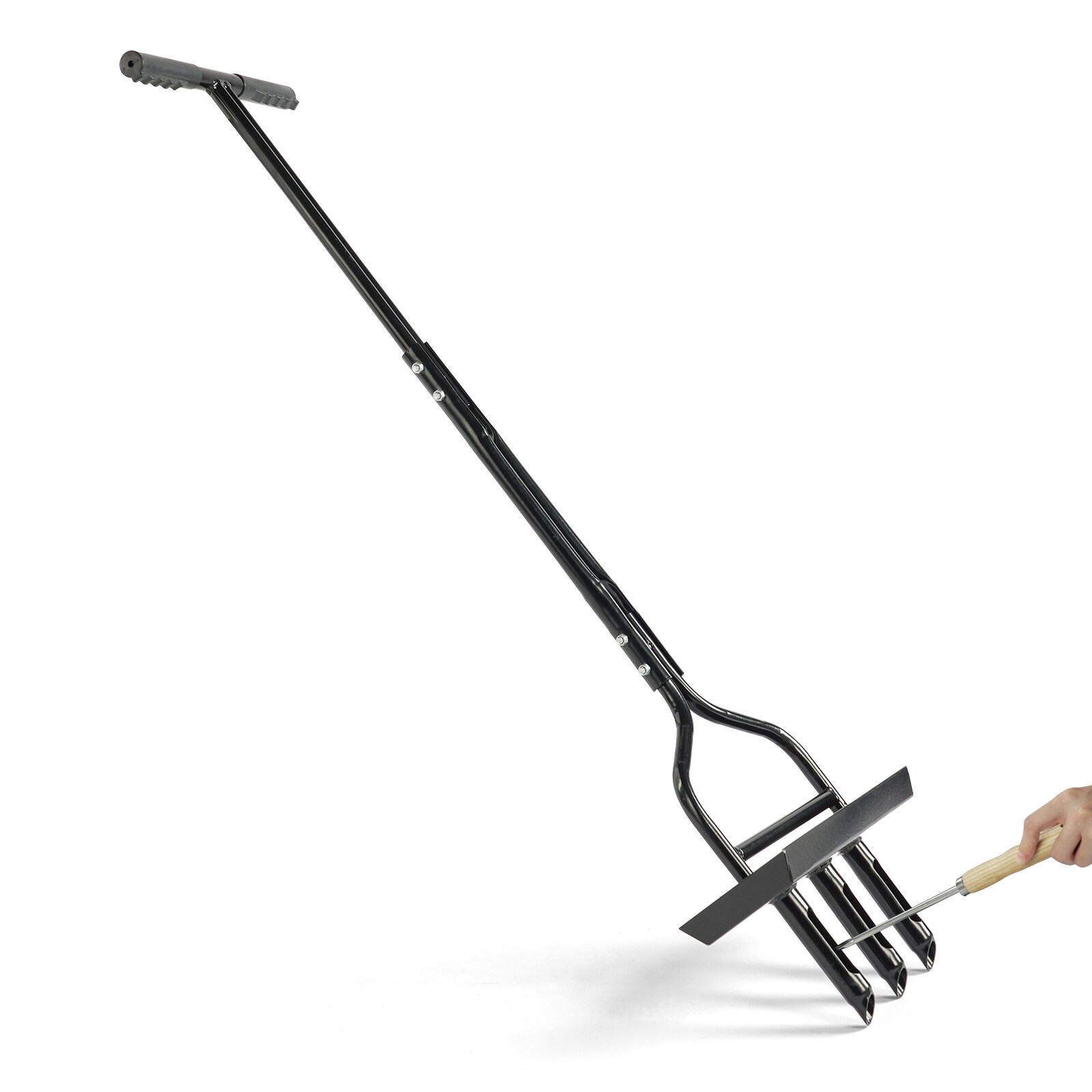 Bestcore 12-in Working Width Manual Plug Lawn Aerator 43-in H with 3 Steel Tines 5.3-in Core Depth Soil Core Tray and Cleaning Tool