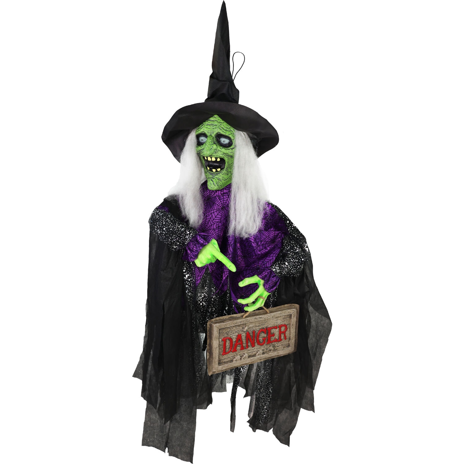 43" Green and Purple Animatronic Witch with LED Eyes