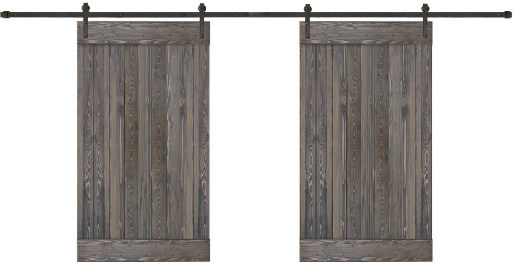 Creative Entryways BPCP2110-8084-10B 80-in x 84-in Charcoal Plank Pine Wood Solid core Double Barn Door (Hardware Included)
