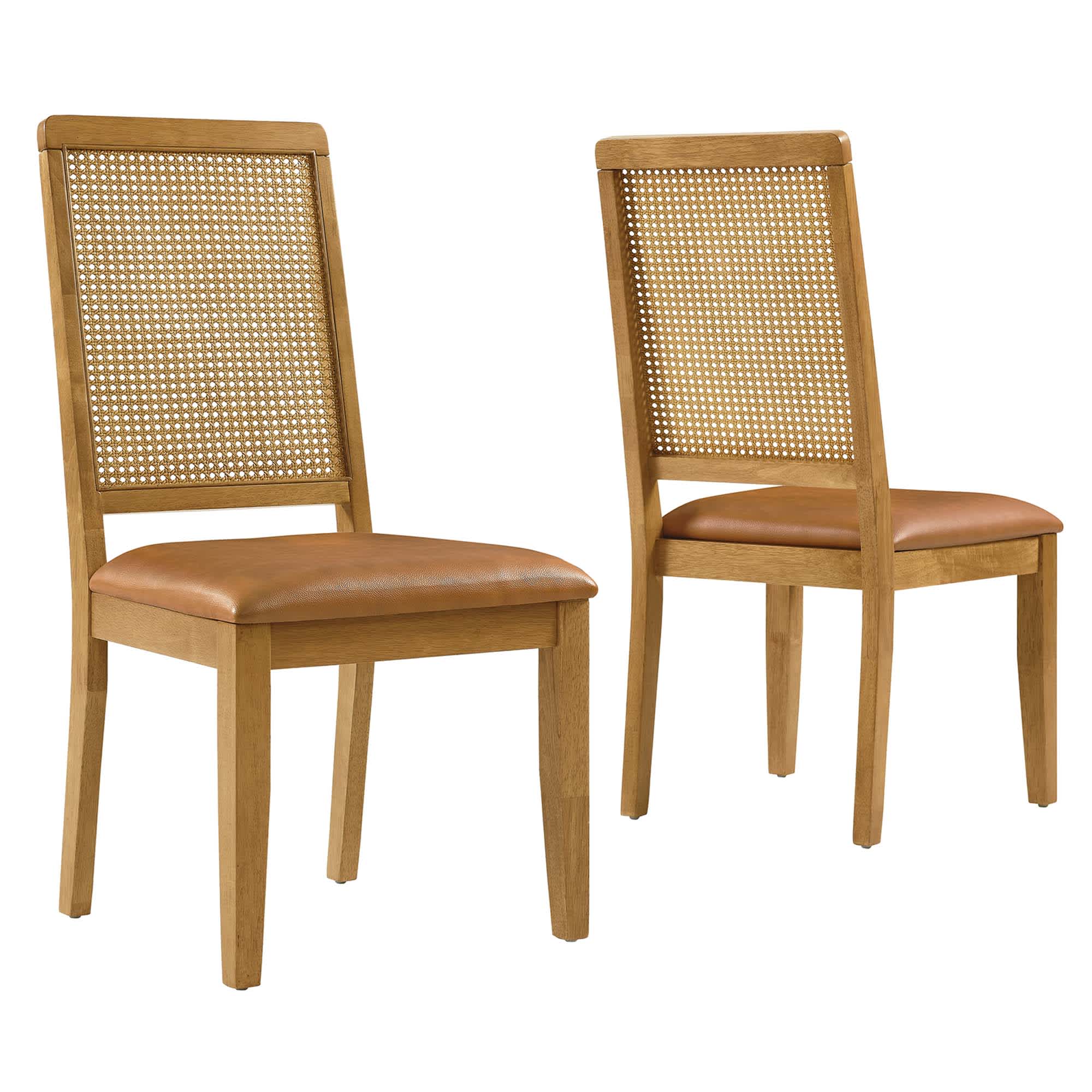 Modway -  Arlo Vegan Leather Upholstered Faux Rattan and Wood Dining Side Chairs Set of 2 in Natu...