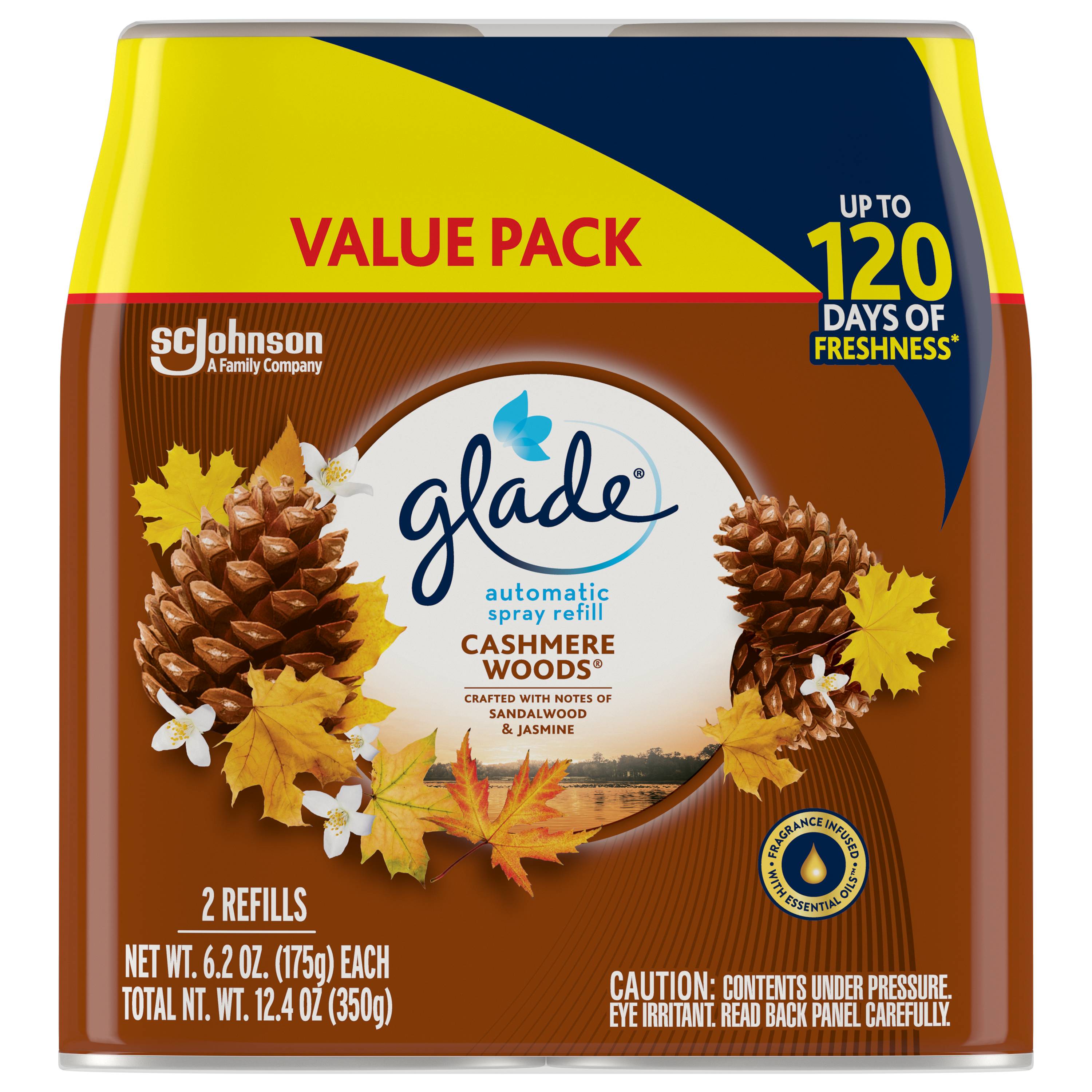 Glade Automatic Spray Refill, Cashmere Woods, Value Pack - 2 pack, 6.2 oz refills