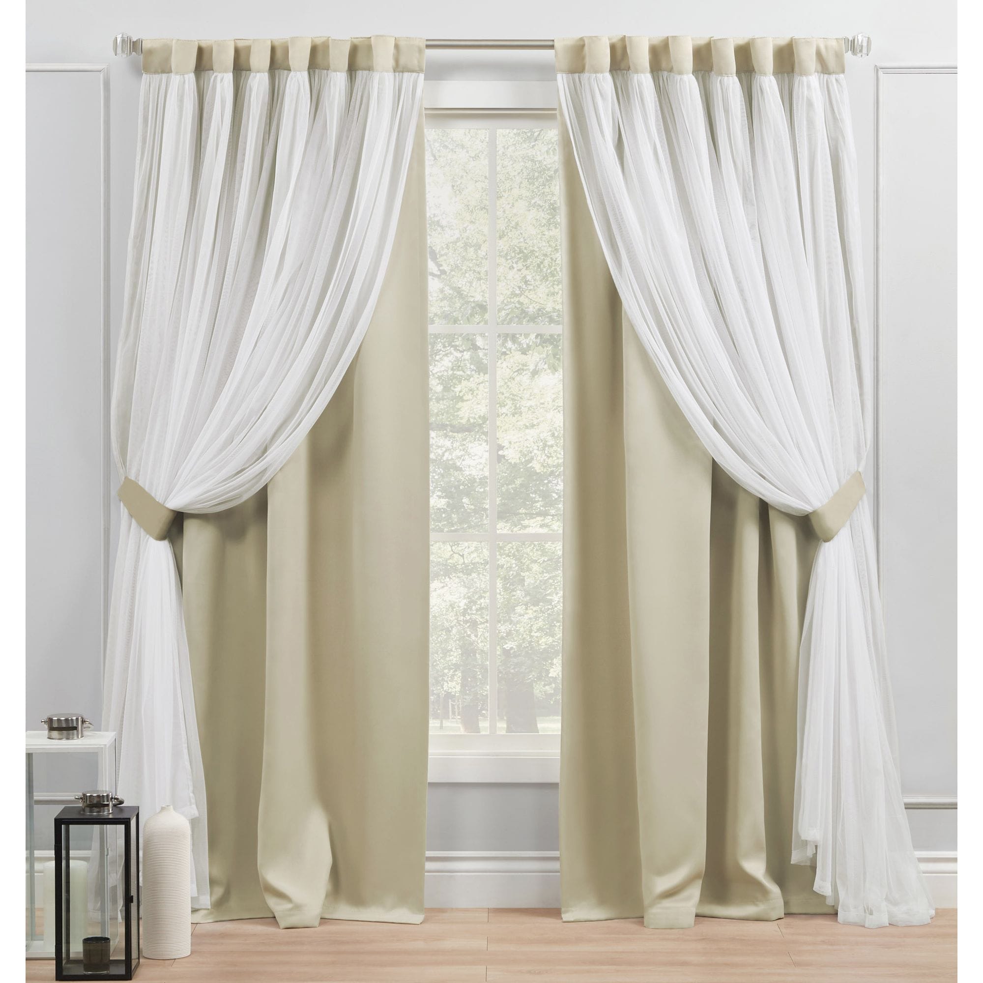 Exclusive Home YC014873DSEHE1 A219 96-in Sand Room Darkening Interlined Back Tab Curtain Panel Pair