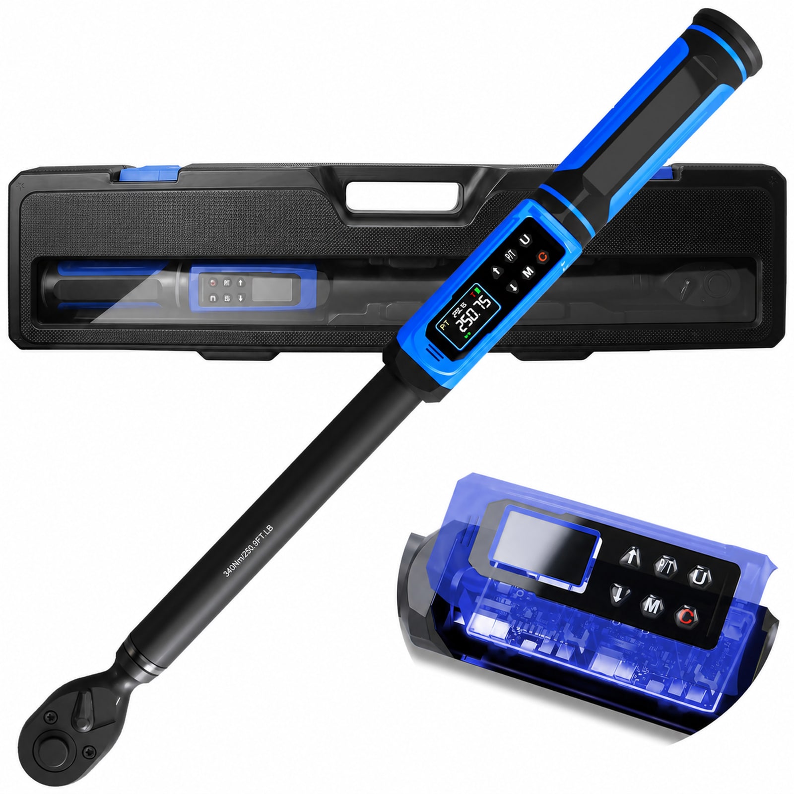 Linder Group Inc Digital Torque Wrench Half Inch Drive 3 Point 8 to 250 Point 8 Foot Pounds Electronic High Accuracy LCD Display Five Units Buzzer LED Alerts