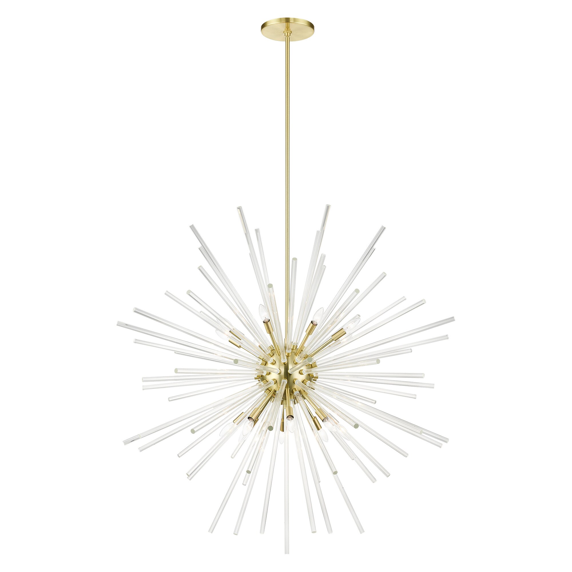 Satin Brass Elegance 16-Light Chandelier with Clear Crystal Rods