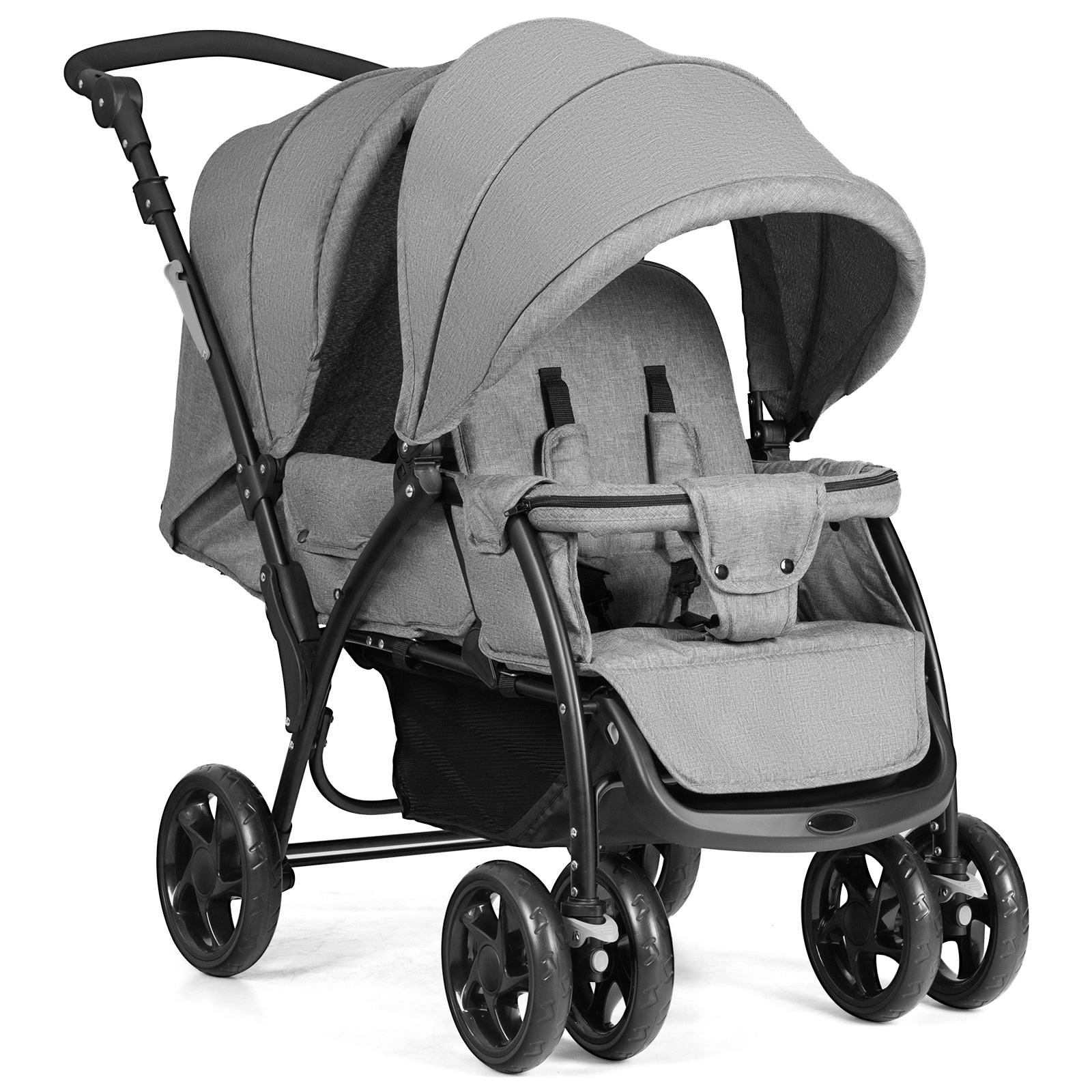 Slickblue Foldable Double Baby Stroller Front 6 to 36 Months Rear 0 to 36 Months - Ideal for Parks Shopping and Family Outings - Gray/Black