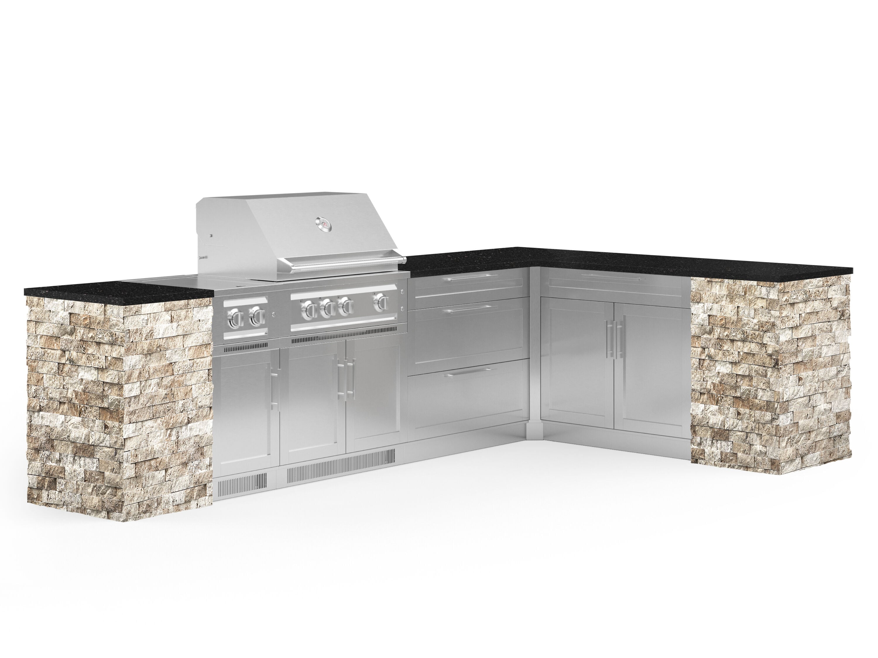NewAge Products 69485 Signature Series Cabinets Platinum Grill 11 -Piece 130.94-in W x 81.94-in D x 51-in H Modular Outdoor Kitchen Set 6 Burners