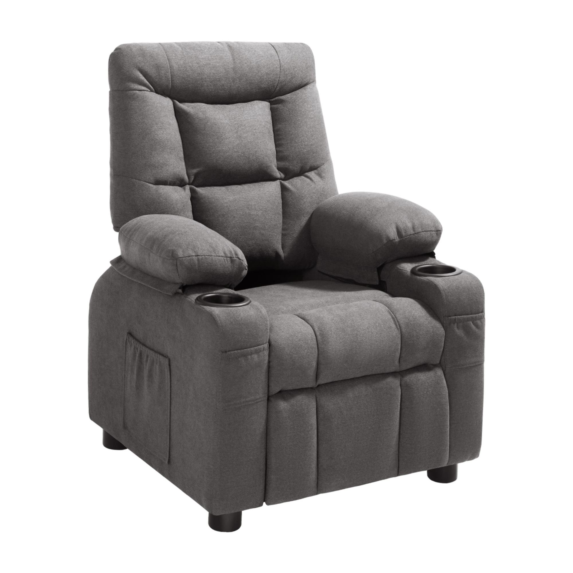 GZMR - Upholstery Reclining Sofa with Foot-rest for Kids Gray Polyester Upholstered Stationary Fi...