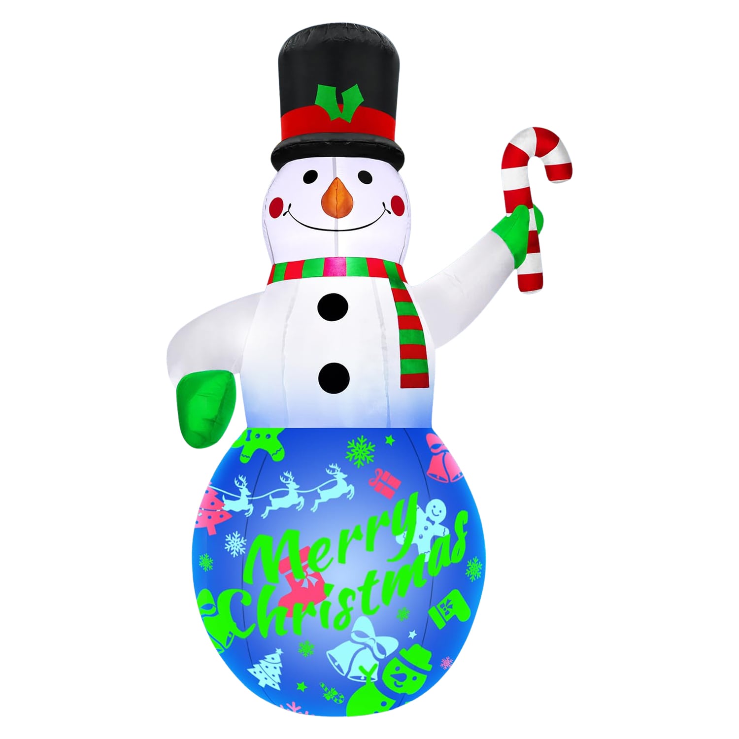 Etokfoks  7 ft Christmas inflatable snowman with built-in music box 360 degree rotating colorful LED lights outdoor yard decoration 1 Piece