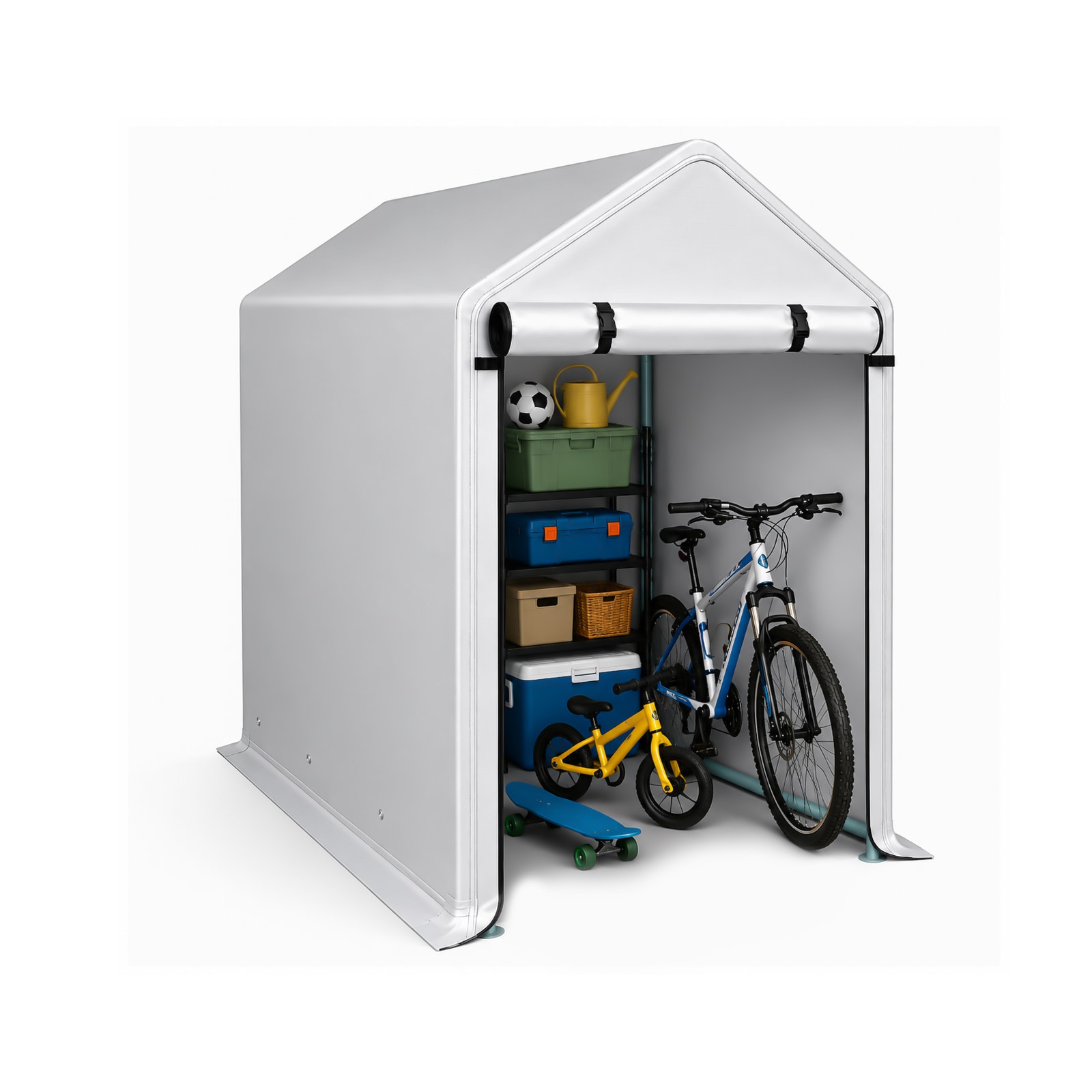 Bestcore 3-ft x 6-ft Storage Shed Bike Tent with 140 gsm PE Cover Powder Coated Iron Frame Roll Up Zipper Door and Ground Stakes Silver Gray
