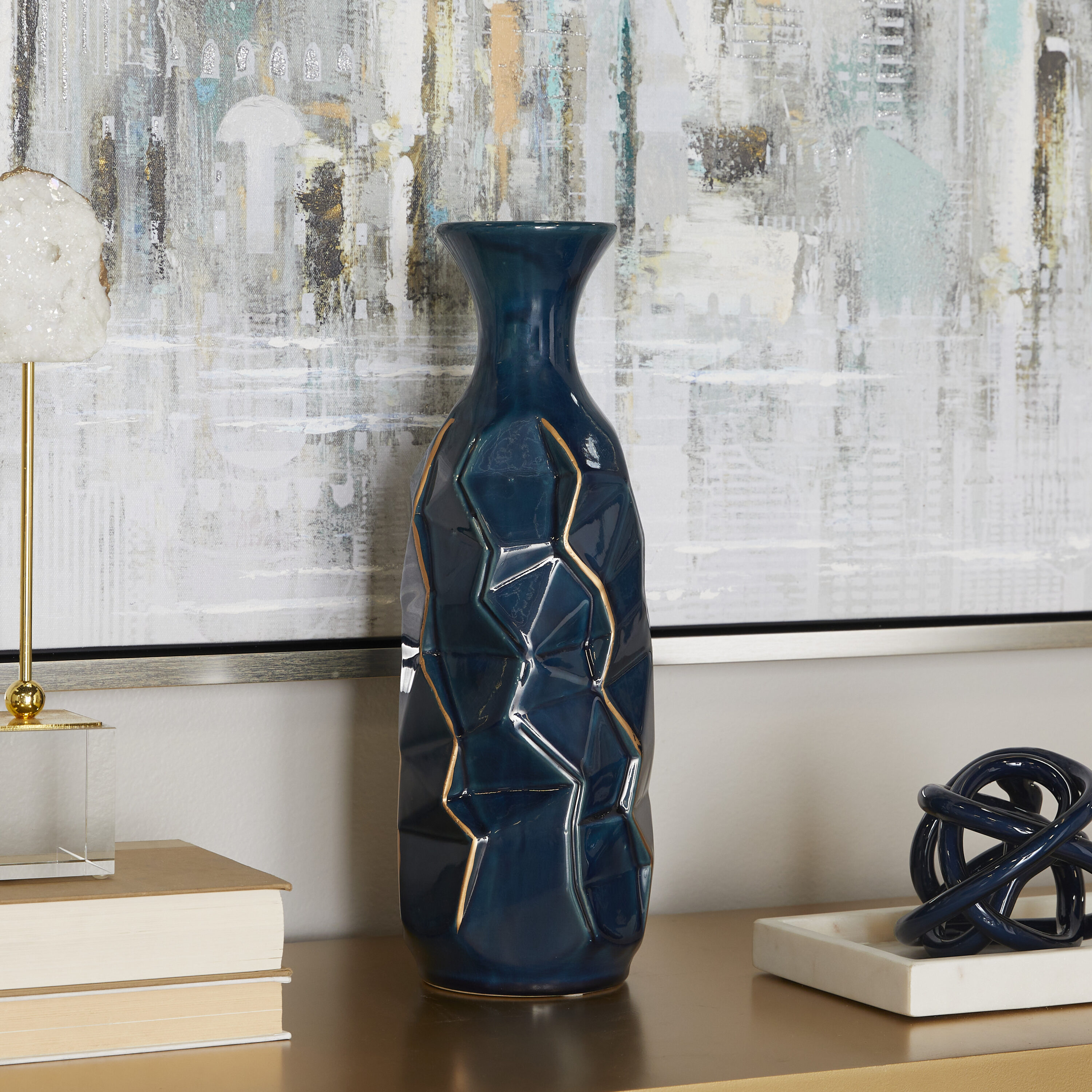 Grayson Lane 59961 Blue Ceramic Modern Vase