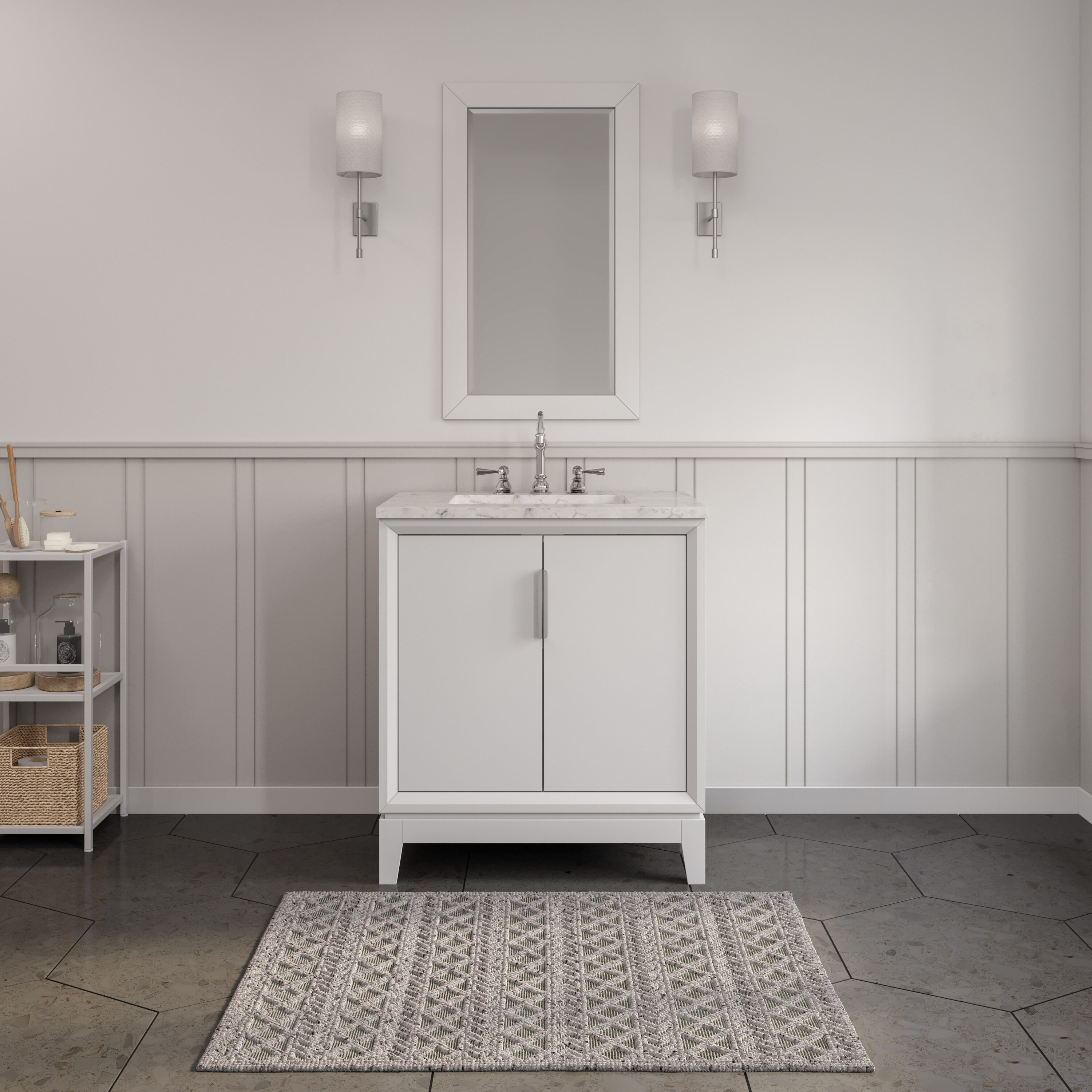 Water Creation VEL030CWPW00 Elizabeth 30-in Pure White Undermount Single sink Bathroom Vanity with Carrara White Natural marble Top