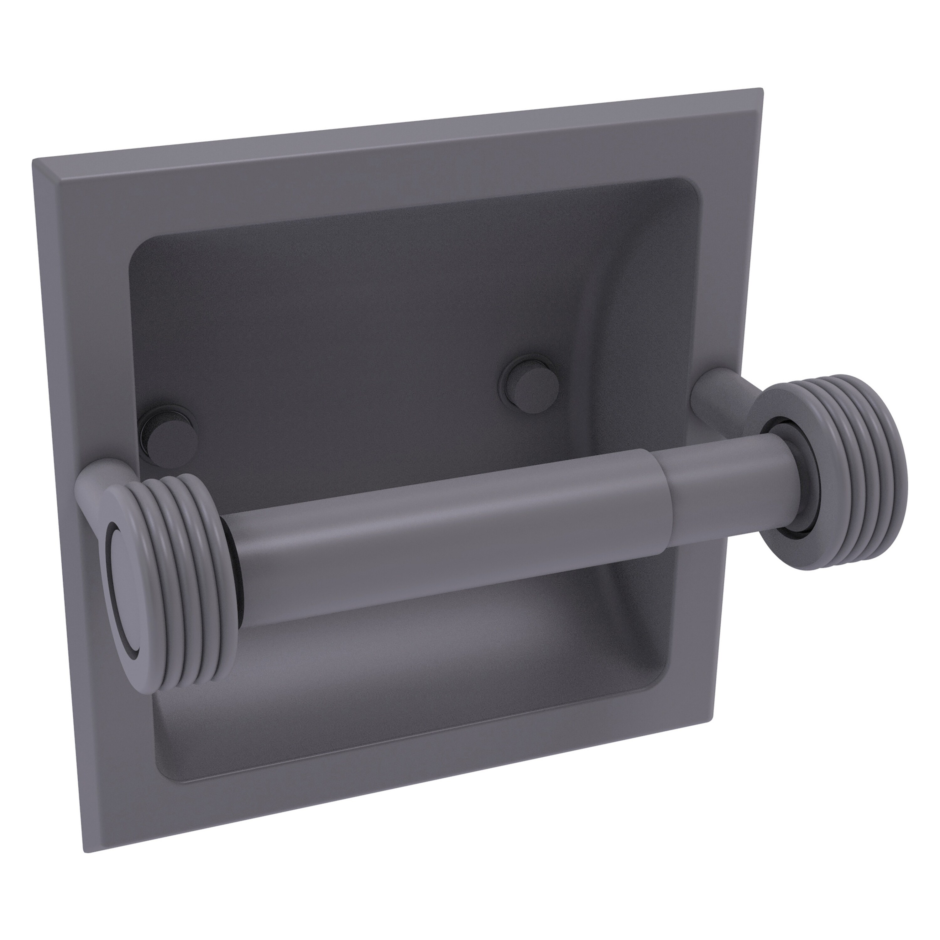 Allied Brass 2024-CG-GYM Continental Matte Gray Recessed Double post Toilet Paper Holder 1 -Rolls with Storage