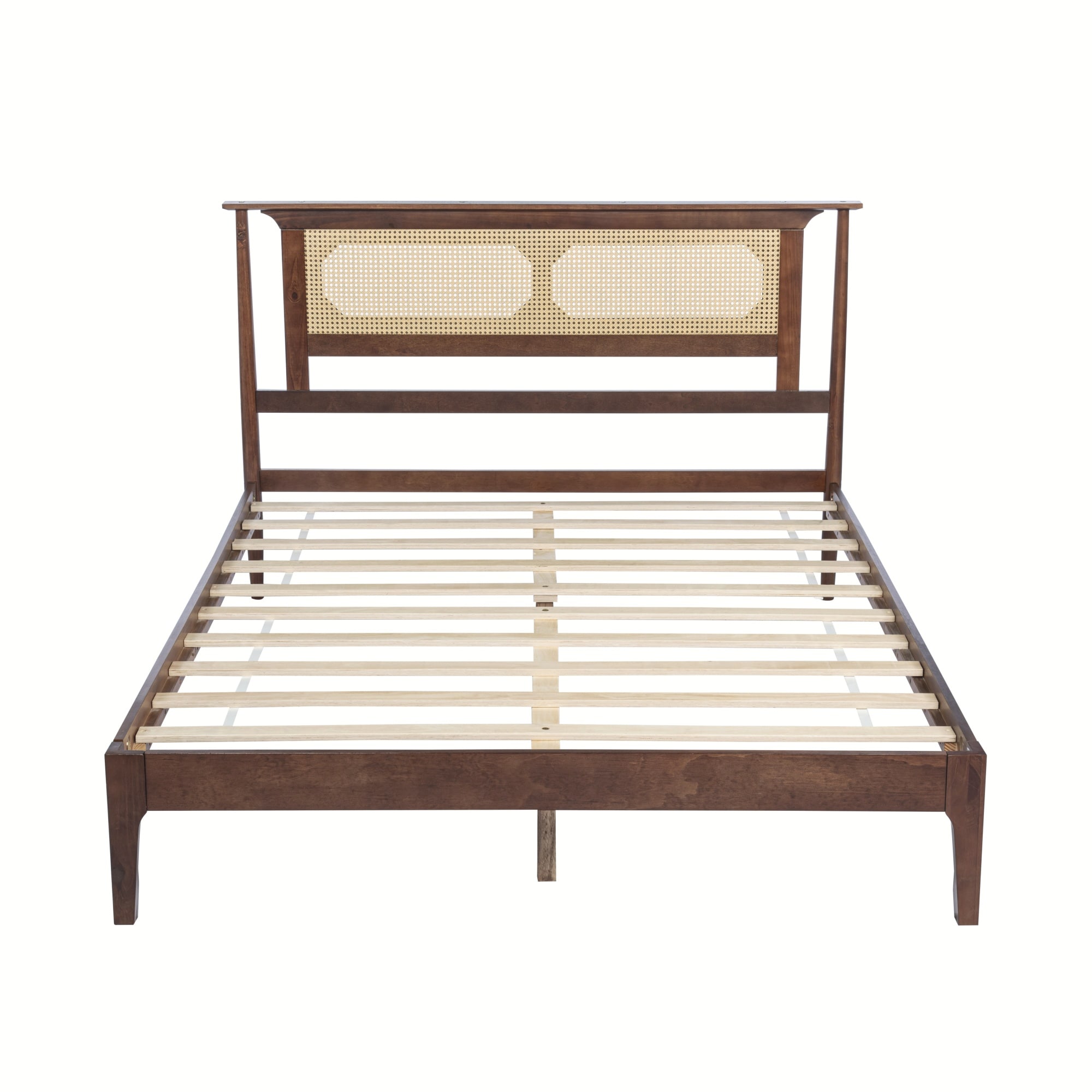 Bybafun - Queen Walnut Wood Bed Frame with Headboard