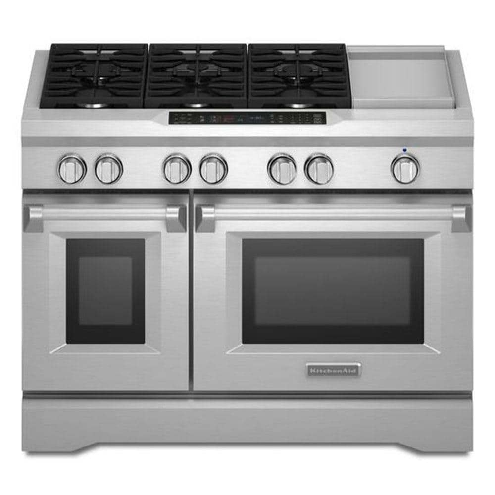 KitchenAid 6 Burners 4.1-cu ft / 2.2-cu ft Self-cleaning Convection Freestanding Double Oven Dual Range (Stainless Steel) at Lowes.com