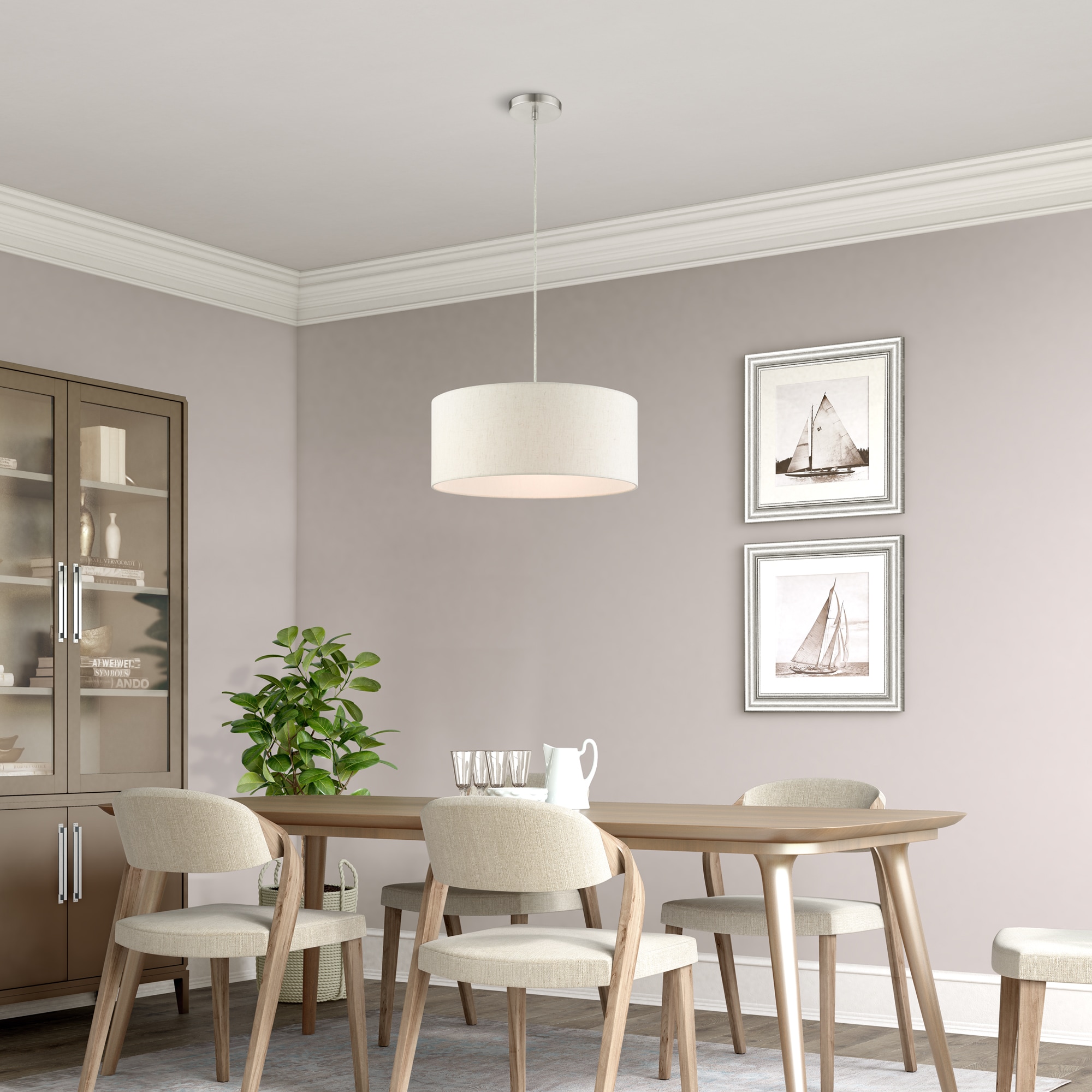 Meadow Brushed Nickel 3-Light Drum Pendant with Oatmeal Shade
