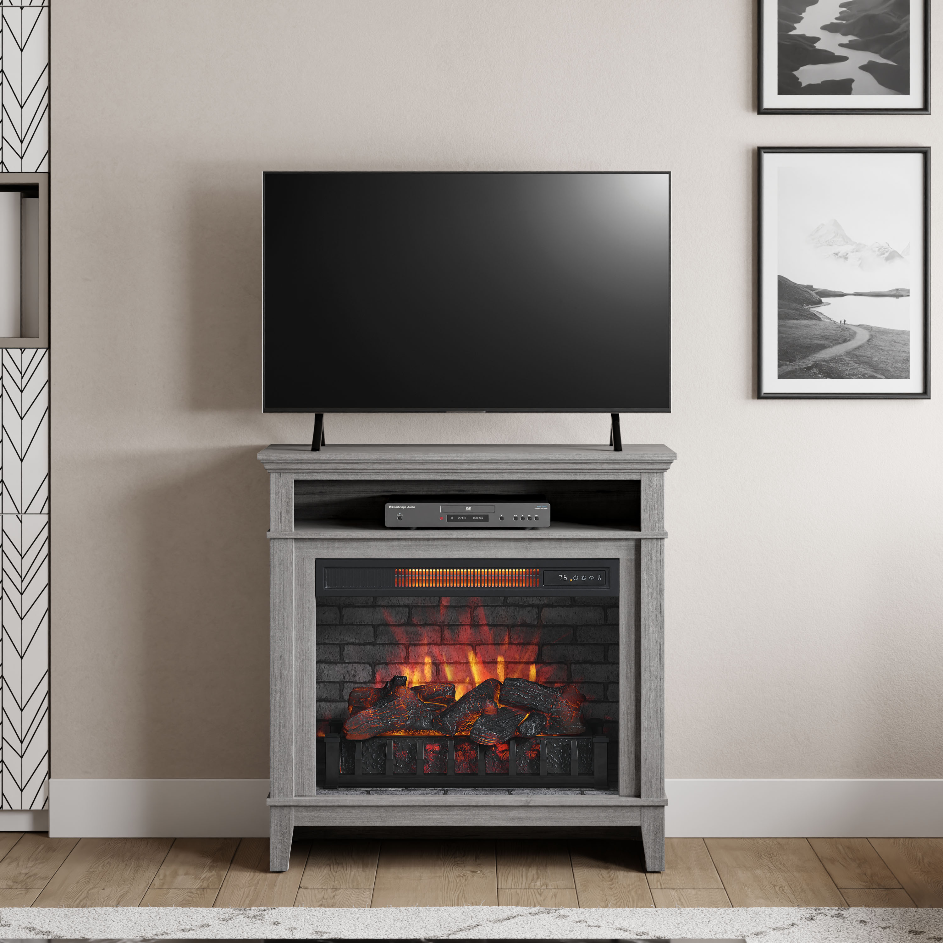 Small tv deals console with fireplace