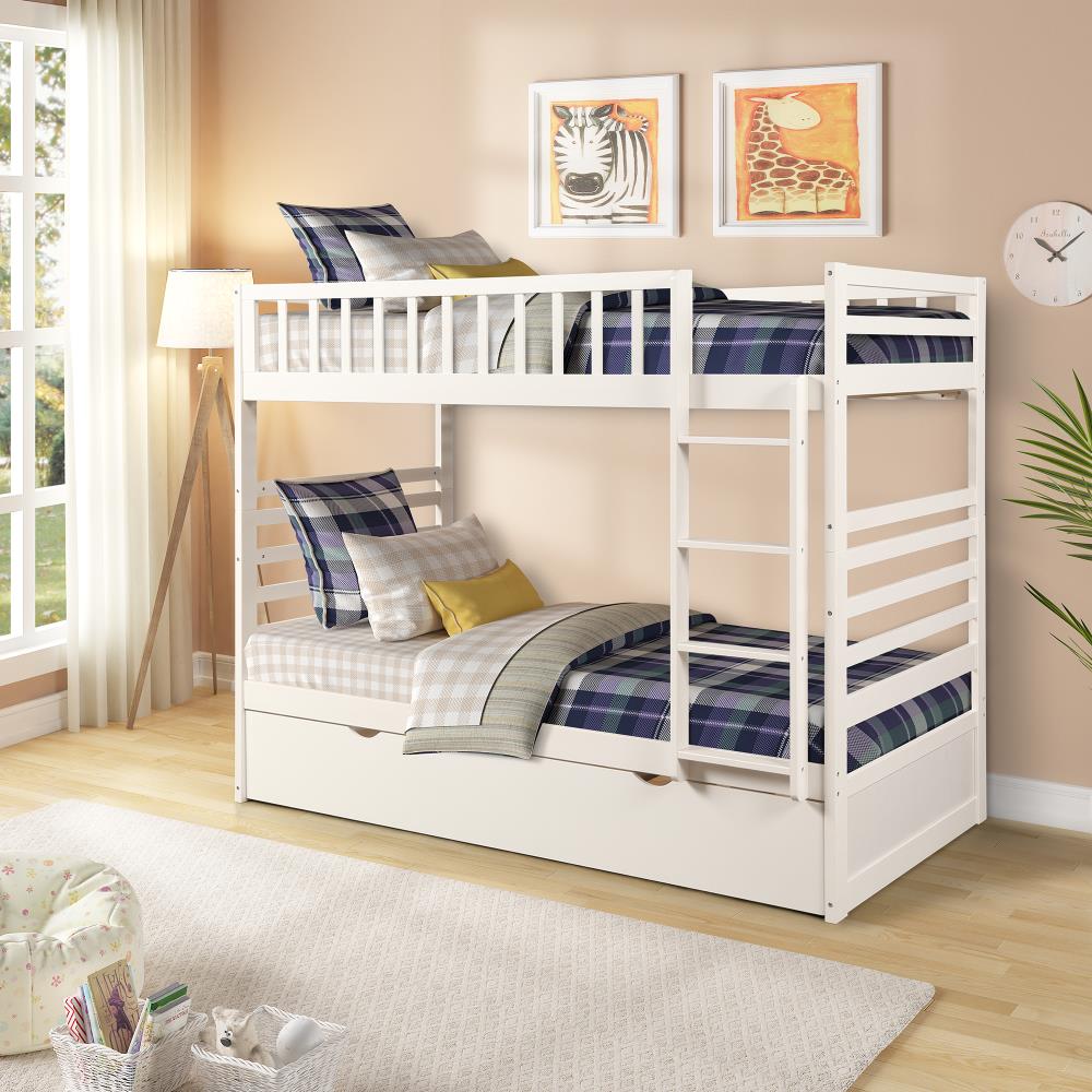 Boyel Living White Kid Twin Bunk Bed, Bunk Bed With Trundle Solid Wood