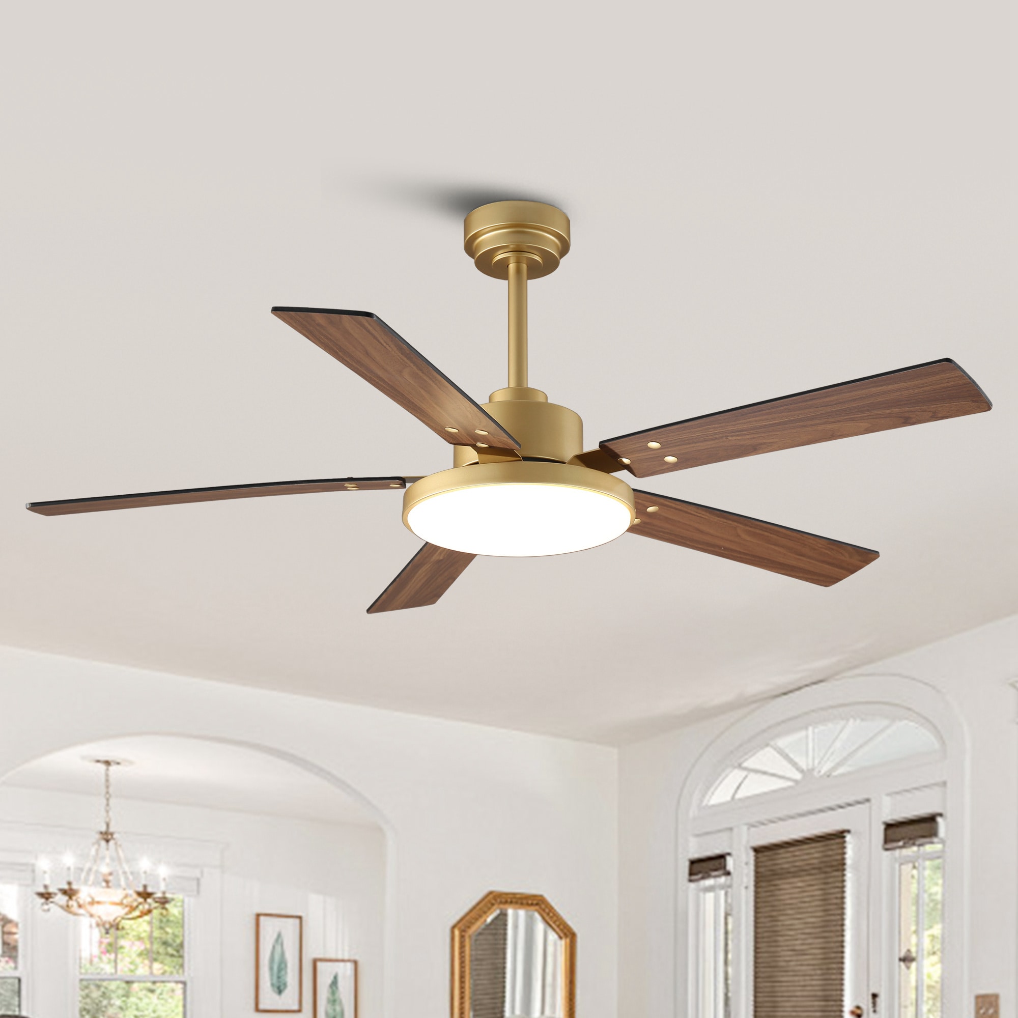 VACZON VZA01A117GD 52-in Color-Changing Gold with Black Blades Ceiling Fan With Light - Remote Included ( 3 -Blade )