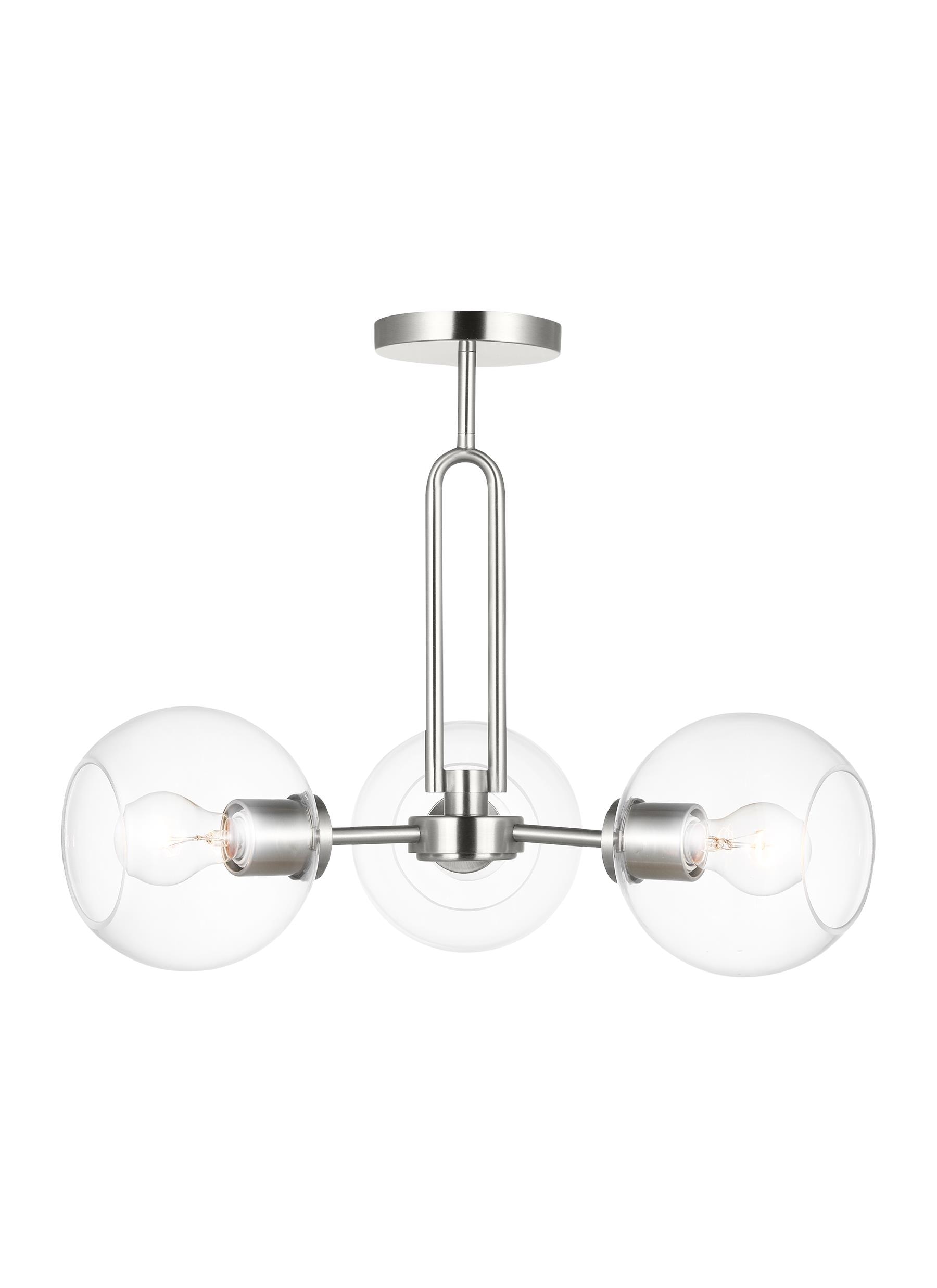 Elysian Brushed Nickel 3-Light Globe Pendant with Clear Glass