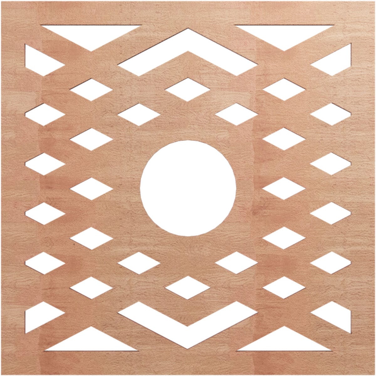 Ekena Millwork CMWP18X18X0250CHCH Chevron Fretwork Pierced 18-in W x 18-in L Architectural Cherry Wood Whole Ceiling Medallion