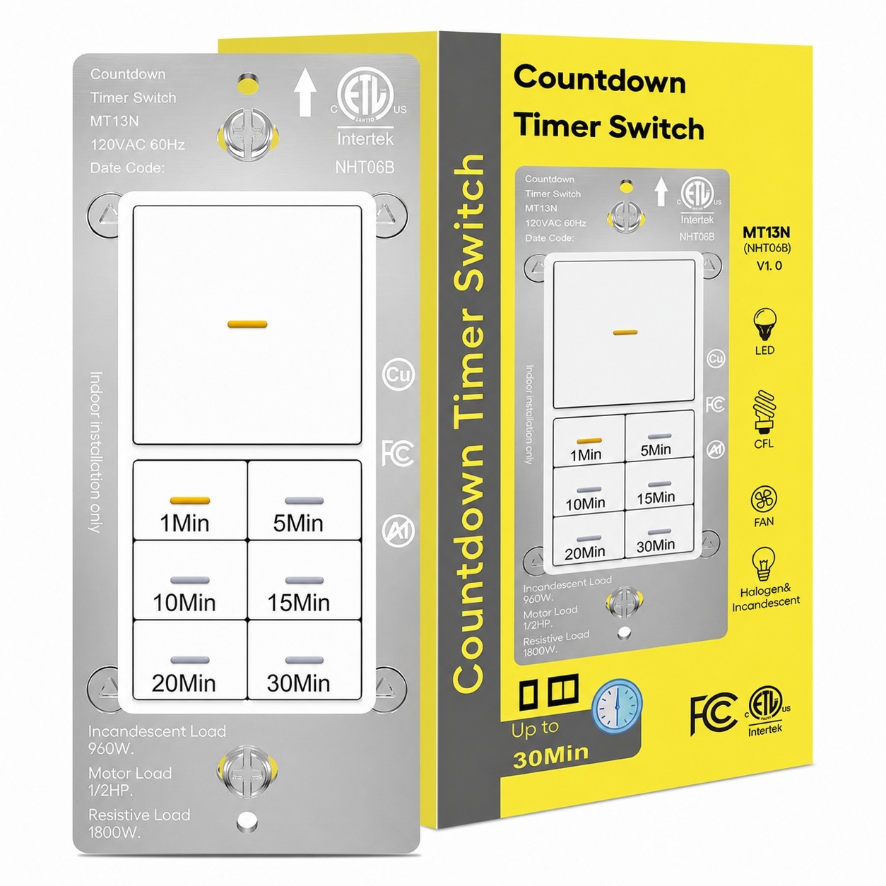 Aoibox  30 Minute Wall Bath Fan Timer Switch with Dimmable Indicator White 1 Pack 1 18 x 1 77 x 4 13 in