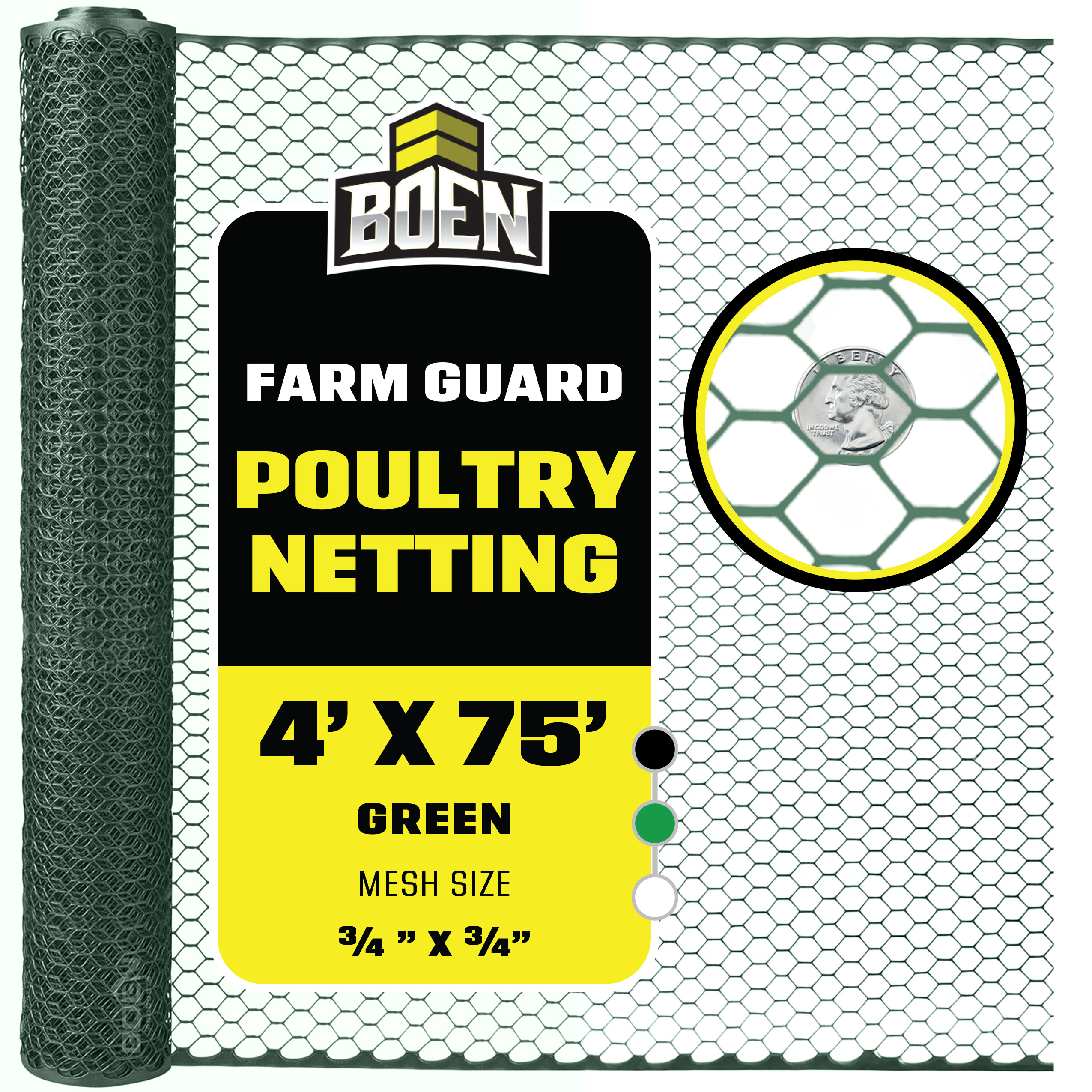 BOEN PL-40008 75-ft x 4-ft 6 -Gauge Green Plastic Extruded mesh Rolled Fencing