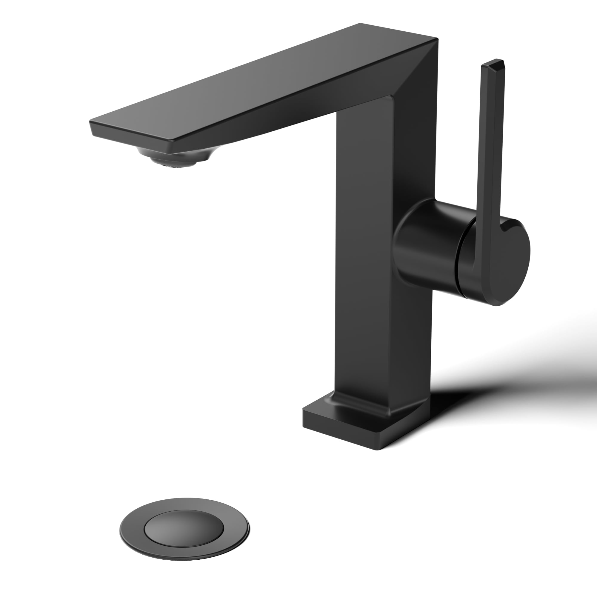 YAWWALK - Matte Black Single Hole Side-Lever 1-Handle Mid-Arc with Aerator and Pop-Up Drain Bath...
