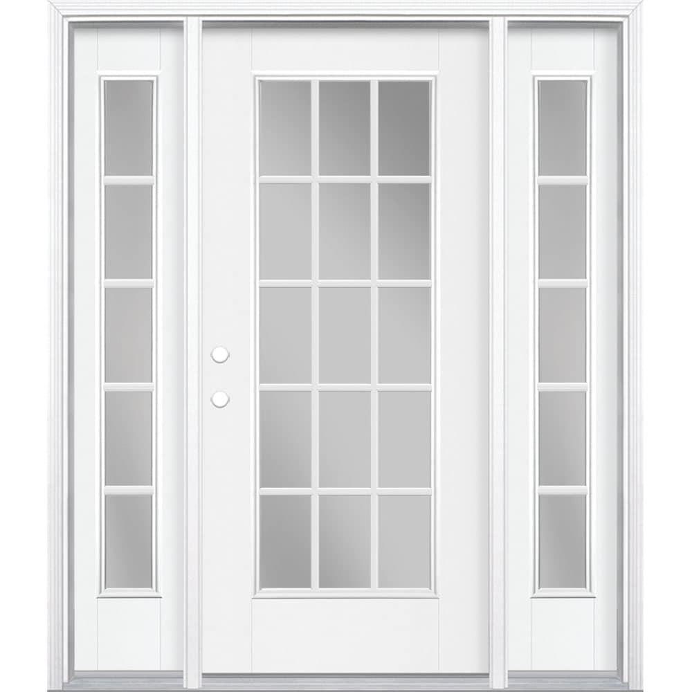 Masonite 60-in x 80-in Fiberglass Full Lite Right-Hand Inswing Modern White Painted Prehung Single Front Door with Sidelights with Brickmould -  1218844