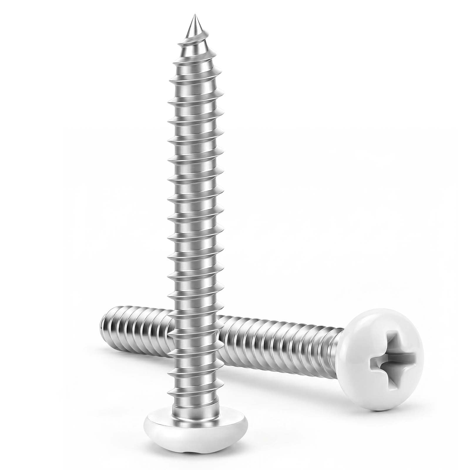 Phewnyzo  Number 8 x 2 Inch Pan Head Wood Screws Self Tapping Stainless Steel 304 White Head for Fence Boards Furniture Drywall 50 pcs
