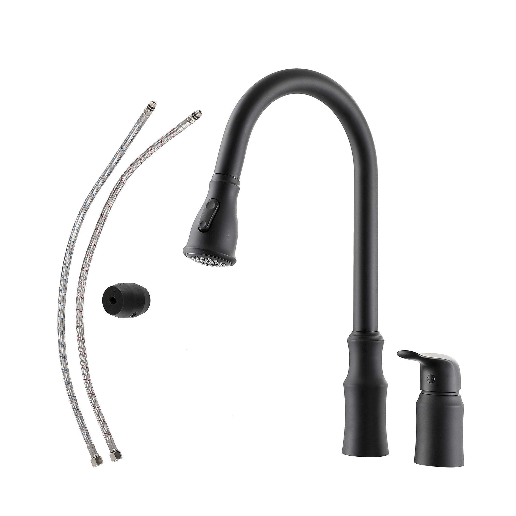 Lordear Matte Black Pull Down Kitchen Faucet with Sprayer Single Handle High Arc Kitchen Sink Faucet Modern Commercial Deck Mount Faucet