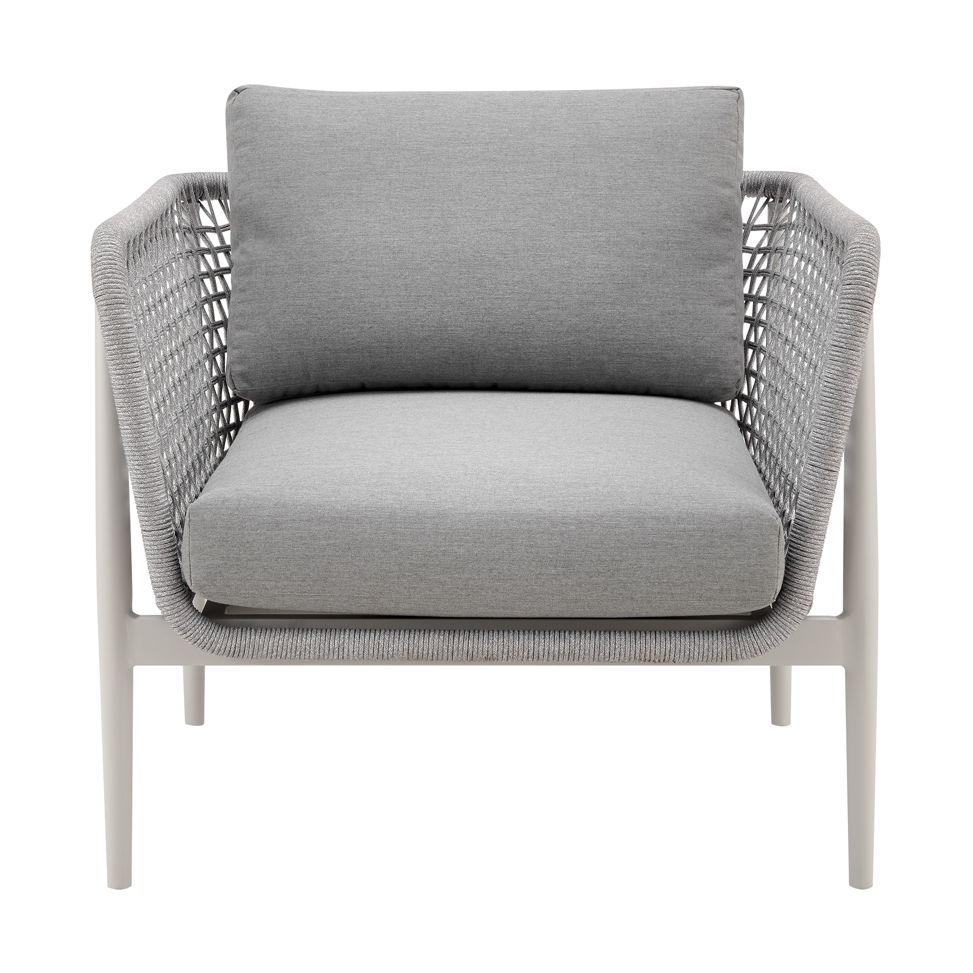 Armen Living LCRHCHLGRY Rhodes Gray Aluminum Frame Stationary Conversation Chair with Gray Cushioned Seat