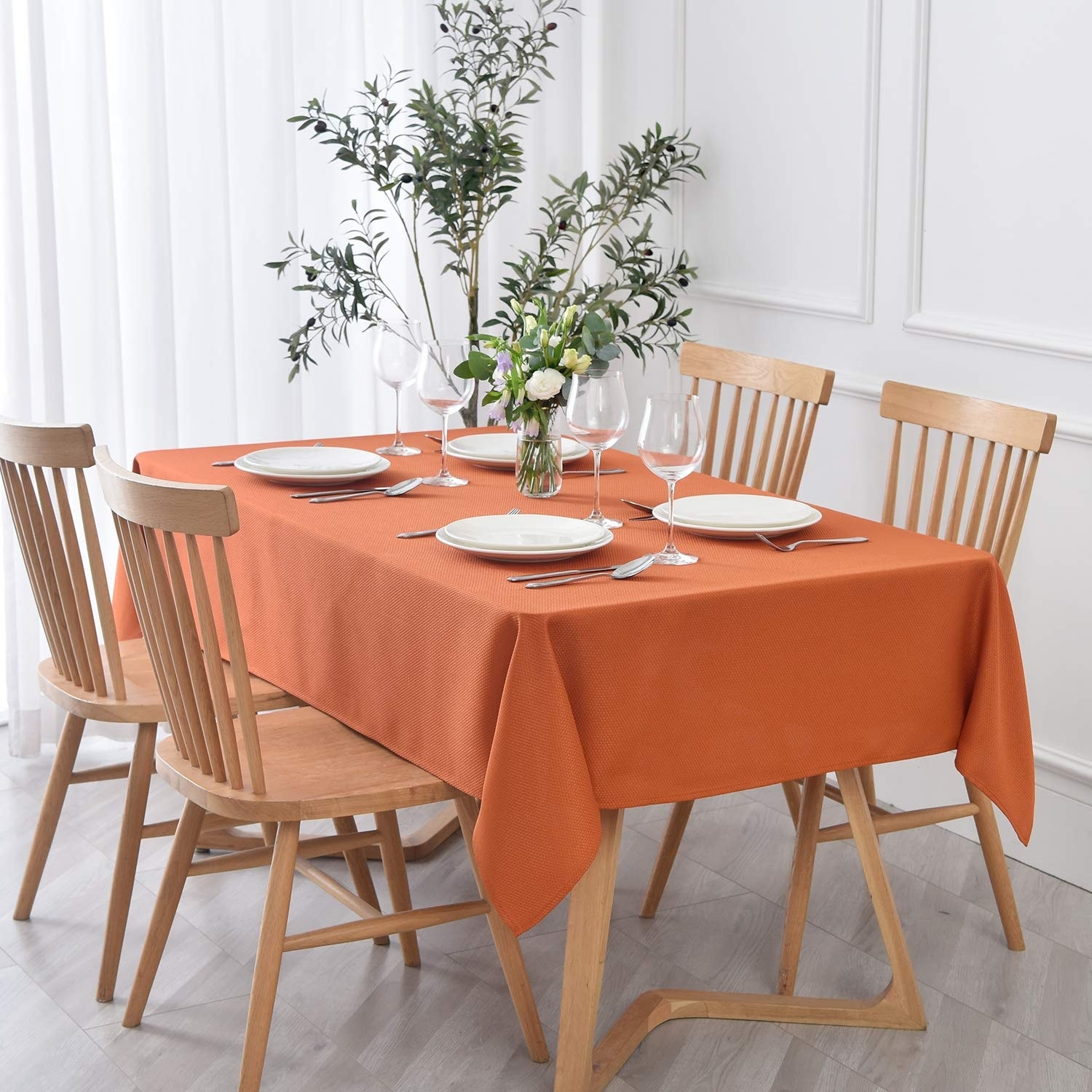 Anqtovp  Textured Rectangle Tablecloth Water Resistant Wrinkle Free Polyester Jacquard for Dining Buffet Party Indoor Outdoor 60 x 84 Inch Rust