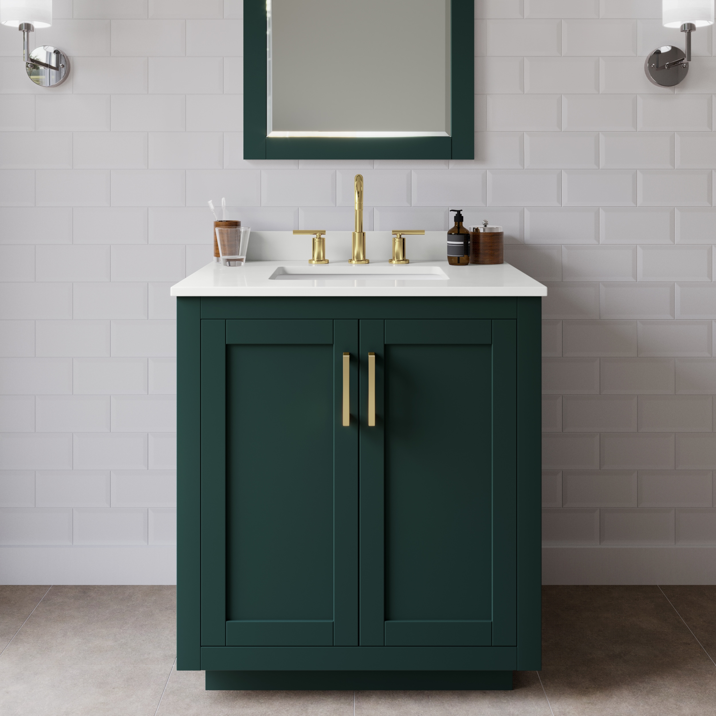 Wyndham Collection WCF292930SGDWQUS3MXX Miranda 30-in Green Undermount Single Sink Bathroom Vanity with White Quartz Top
