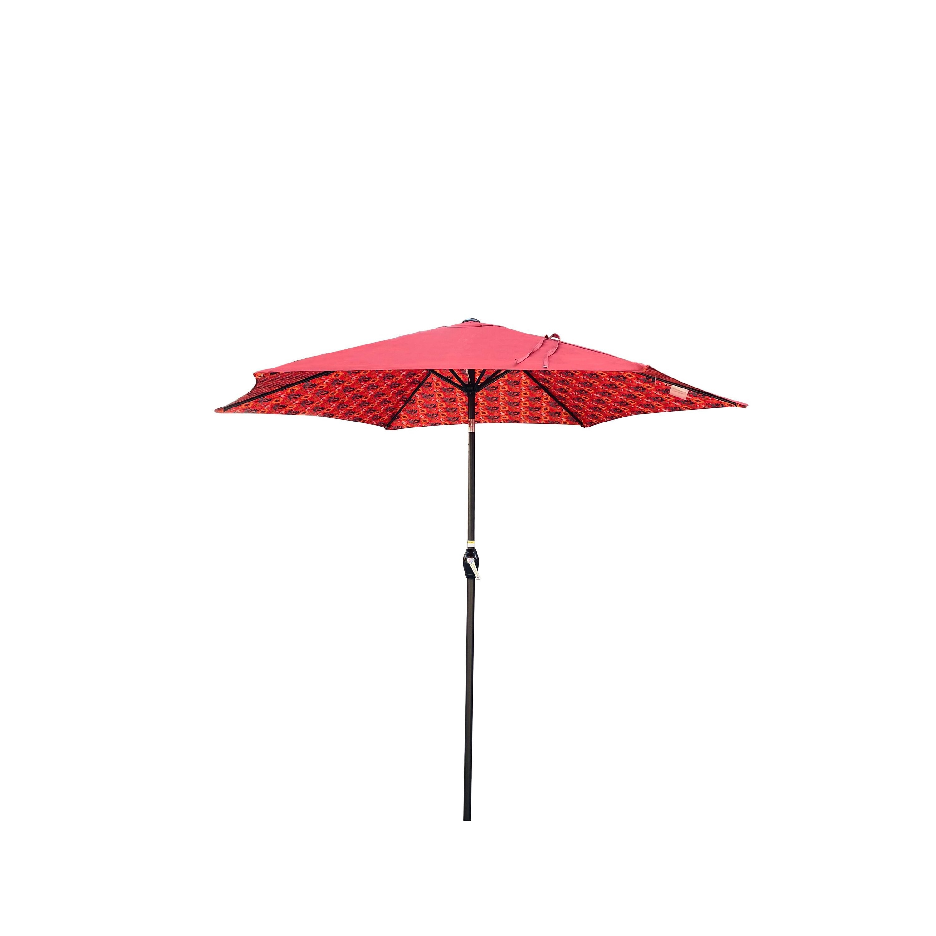 Bayfeve - 9ft Orange Ice Patterned Hexagon Patio Market Umbrella with Crank Push Button Tilt and ...